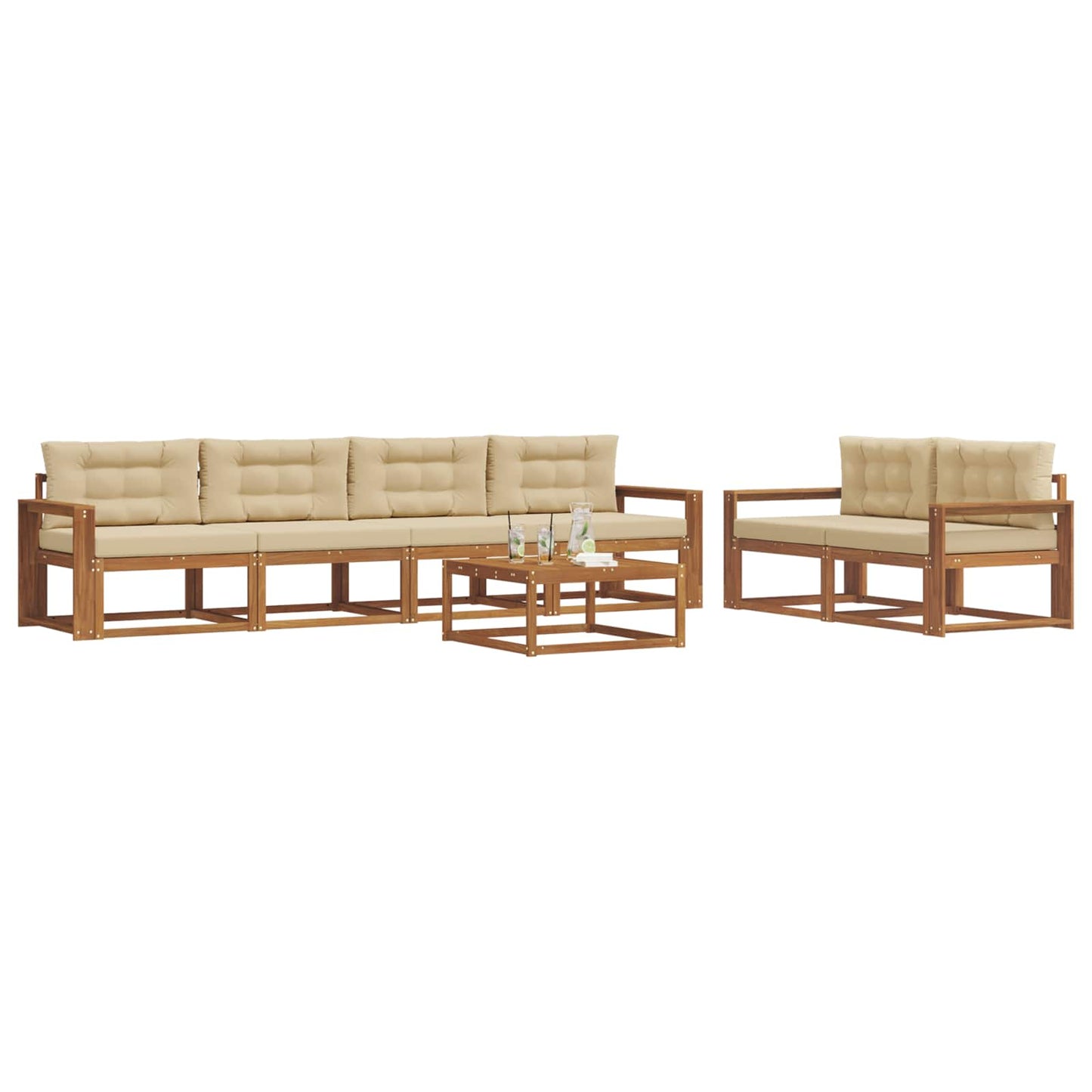 Outdoor-Sofagarnitur mit Kissen 7 pcs Natur und Beige