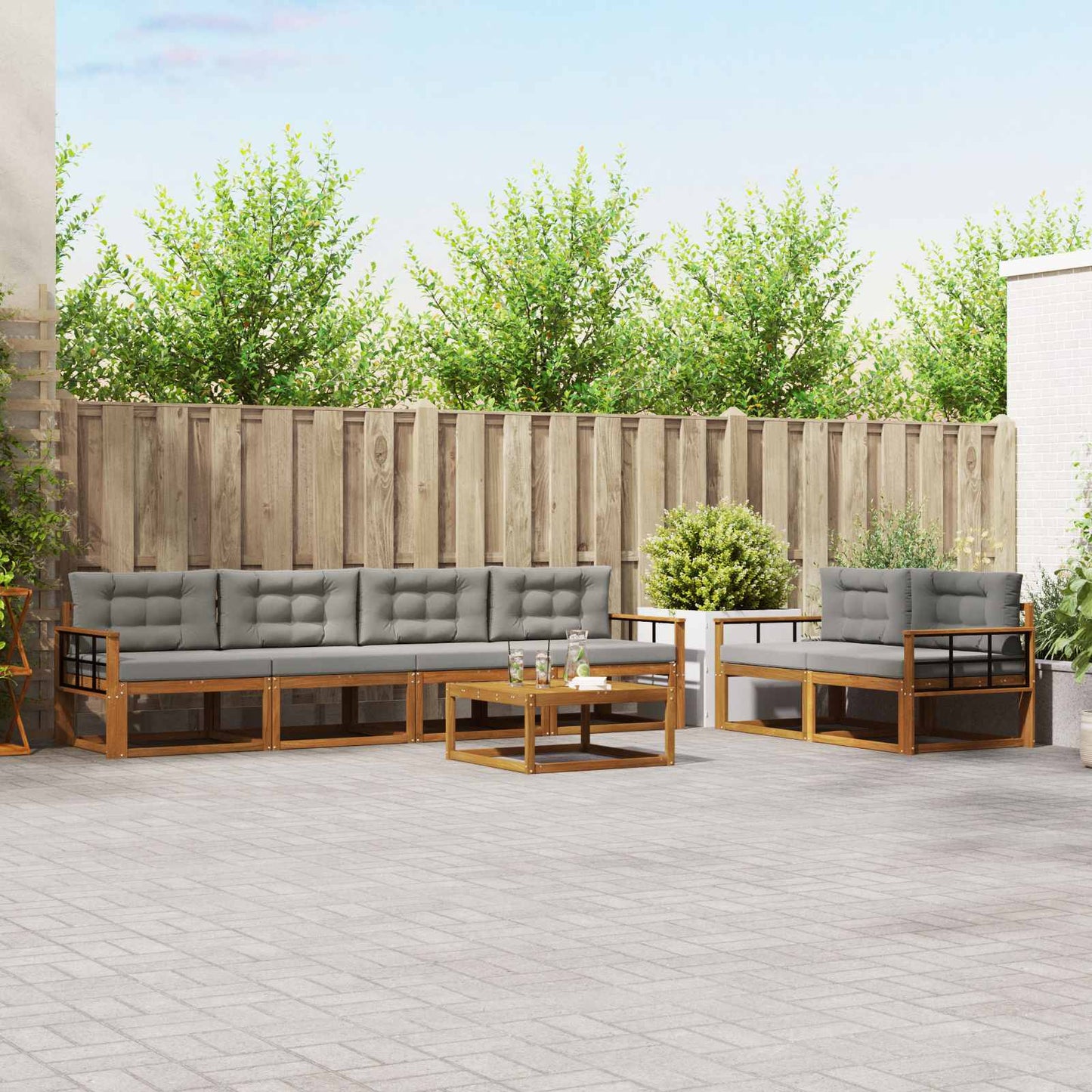 Outdoor-Sofagarnitur 7 pcs Natürlich und Hellgrau