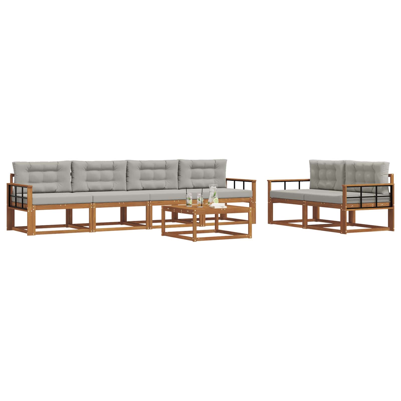 Outdoor-Sofagarnitur 7 pcs Natürlich und Hellgrau