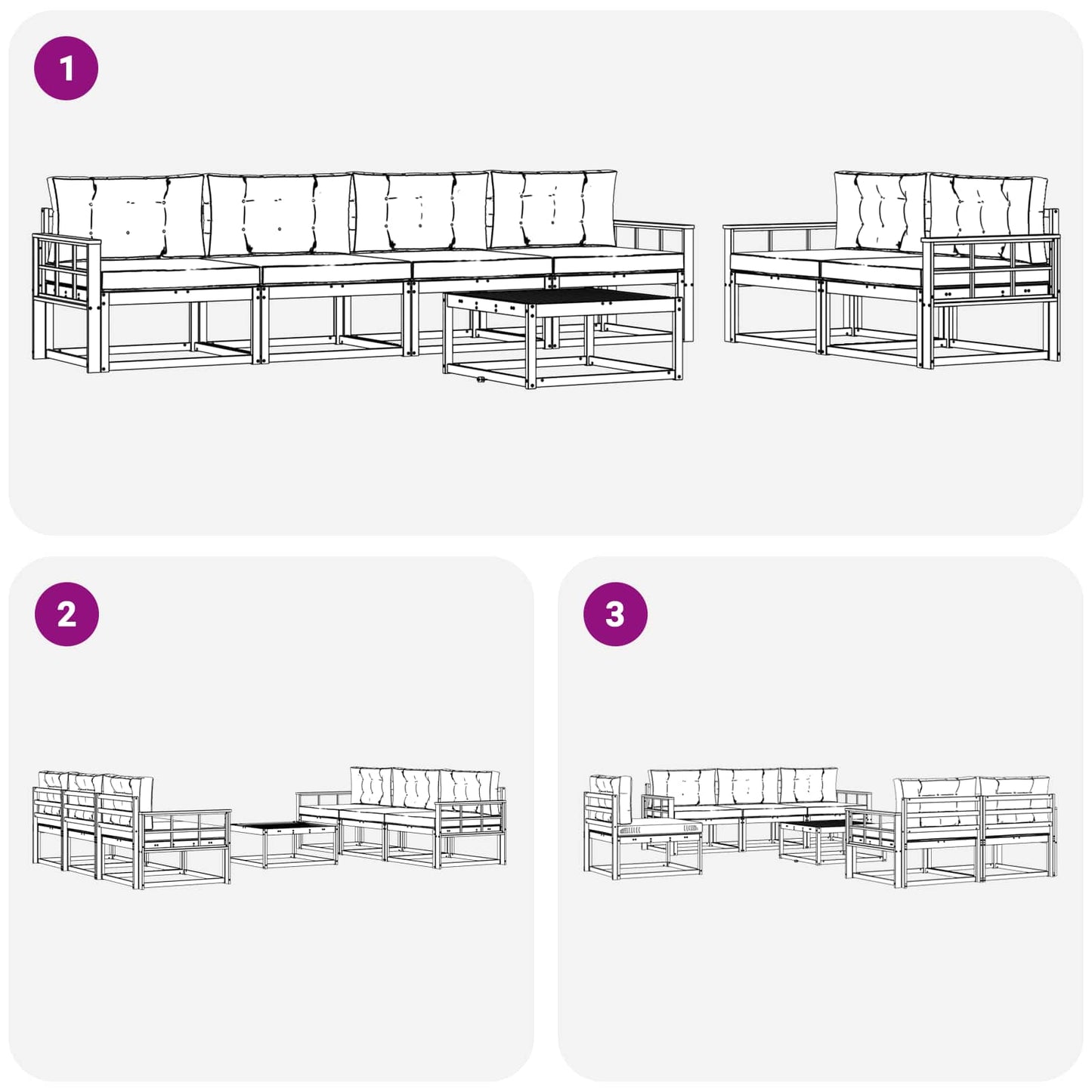 Outdoor-Sofagarnitur 7 pcs Natürlich und Hellgrau