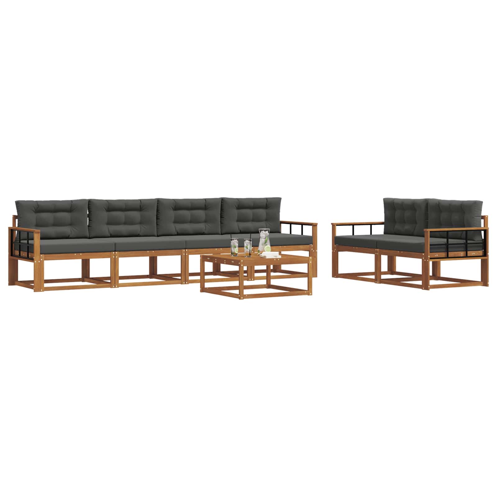 Outdoor-Sofagarnitur mit Kissen 7 pcs Natur und Anthrazit