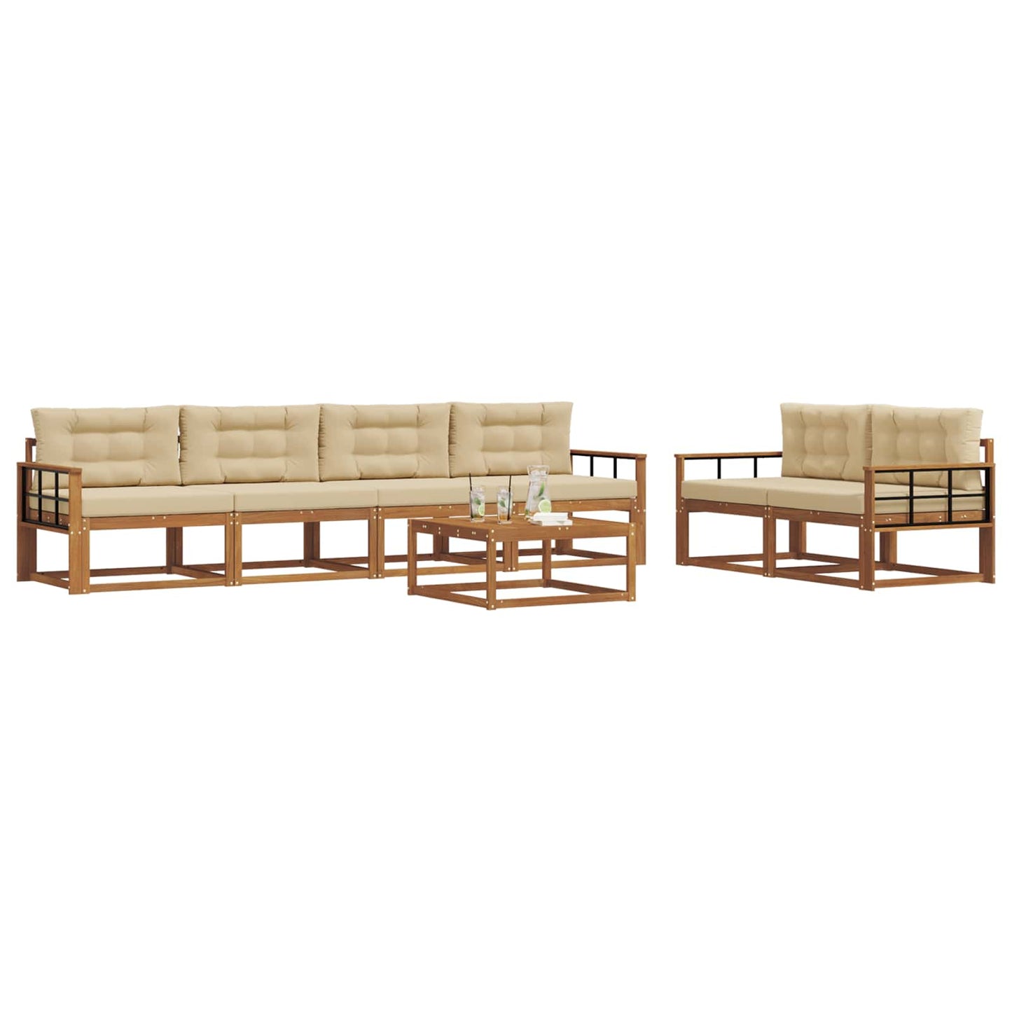 Outdoor-Sofagarnitur mit Kissen 7 pcs Natur und Beige