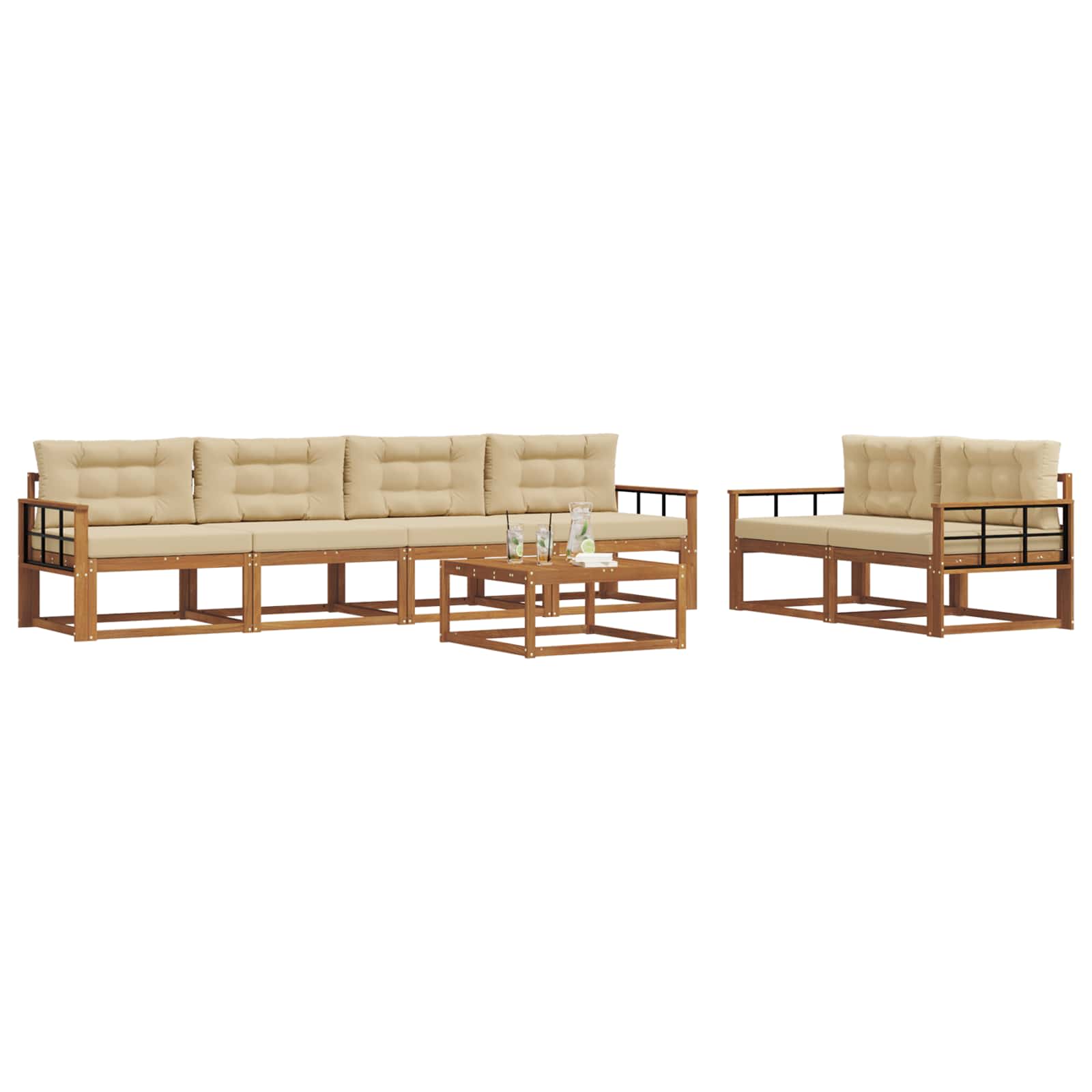 Outdoor-Sofagarnitur mit Kissen 7 pcs Natur und Beige