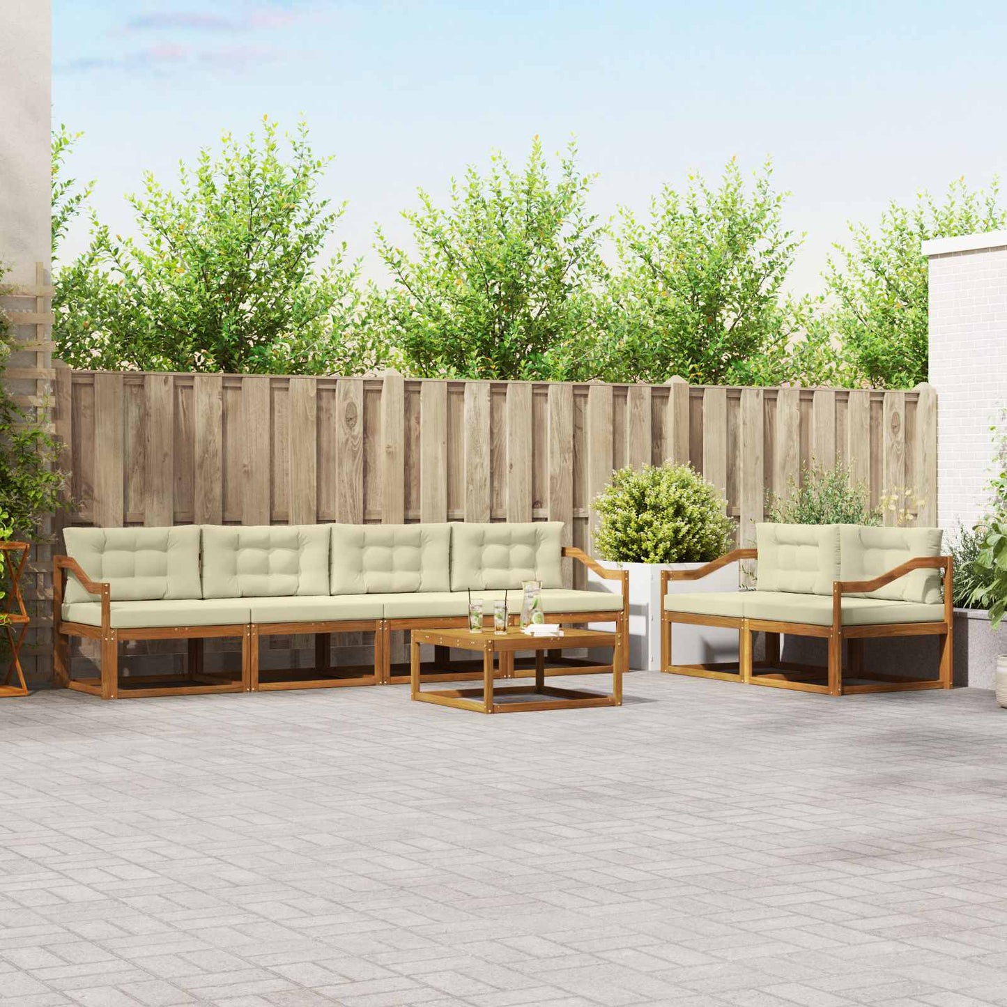 Outdoor-Sofagarnitur mit Kissen 7 pcs Natur und Creme
