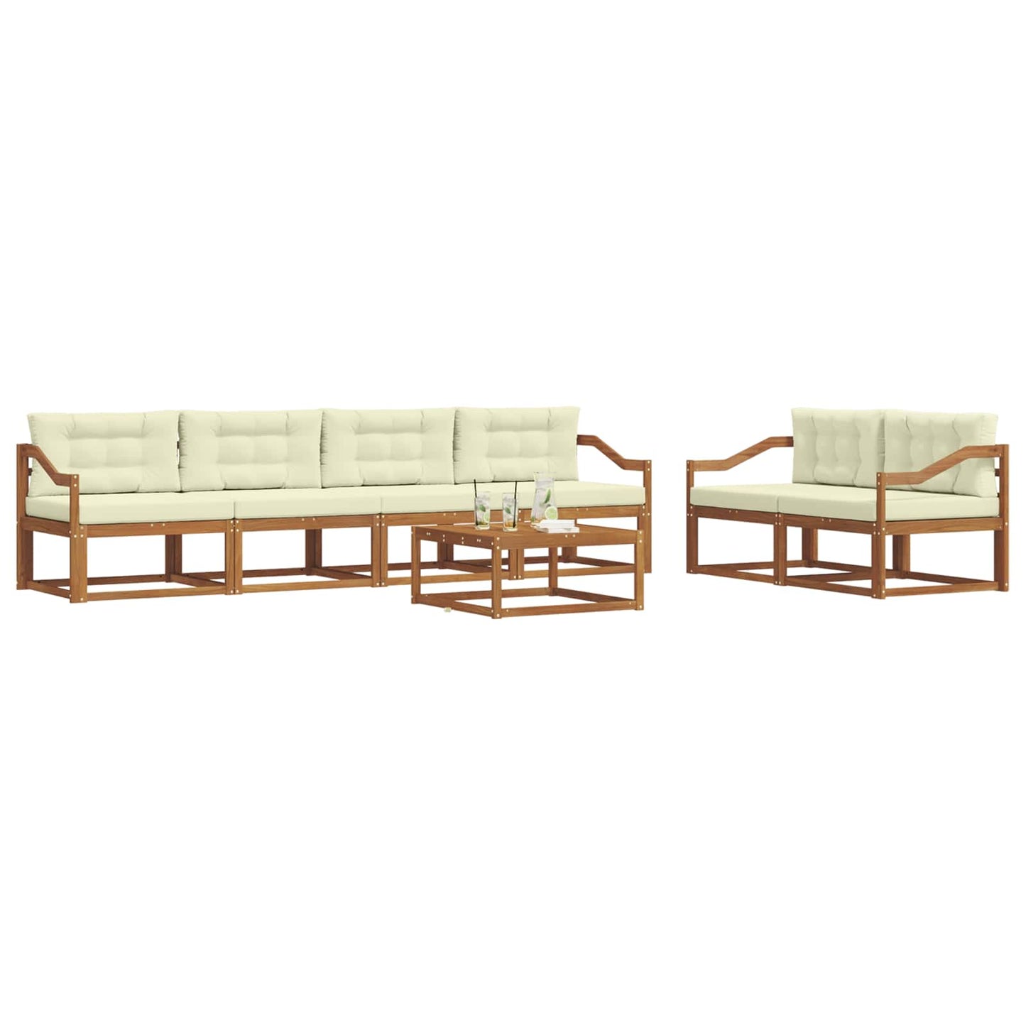 Outdoor-Sofagarnitur mit Kissen 7 pcs Natur und Creme