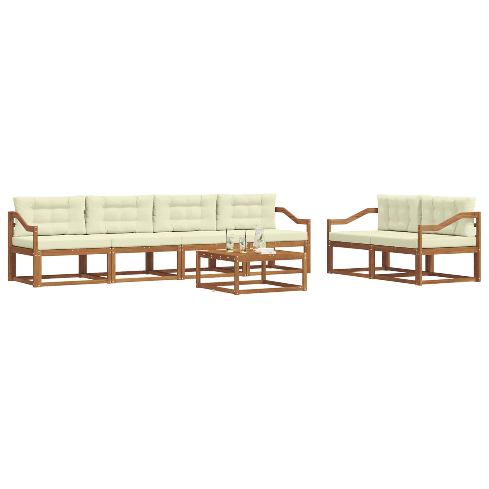 Outdoor-Sofagarnitur mit Kissen 7 pcs Natur und Creme