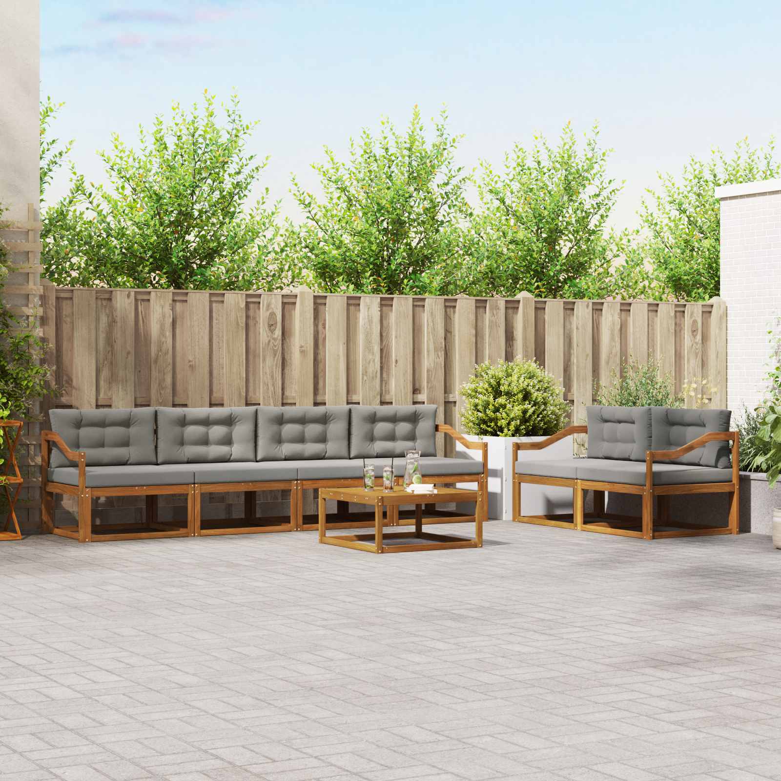 Outdoor-Sofagarnitur 7 pcs Natürlich und Hellgrau