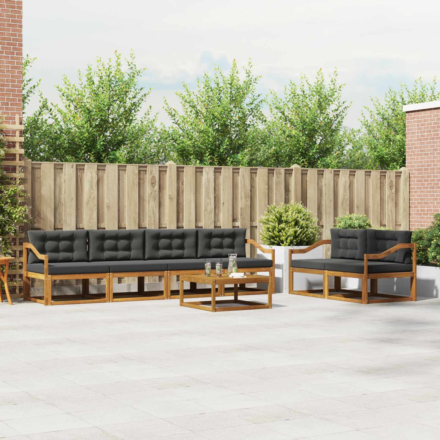 Outdoor-Sofagarnitur mit Kissen 7 pcs Natur und Anthrazit