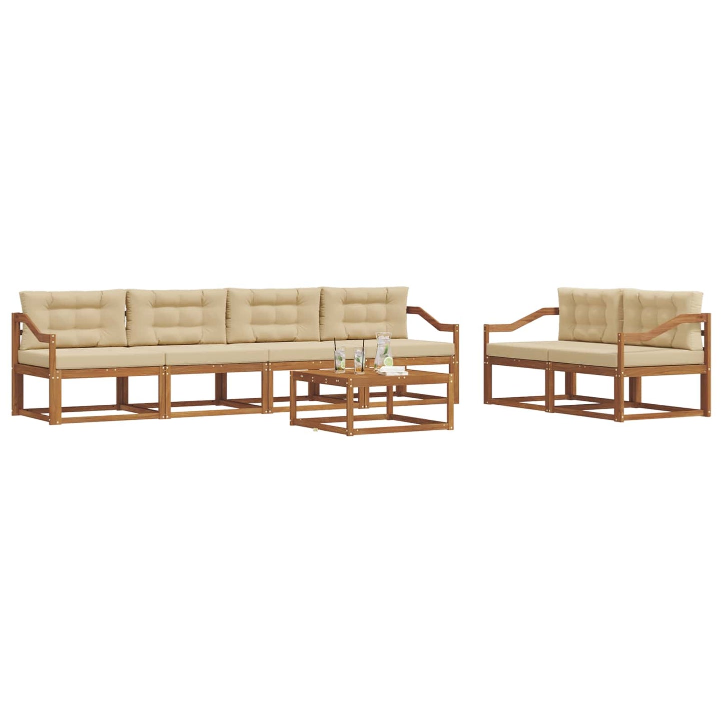 Outdoor-Sofagarnitur mit Kissen 7 pcs Natur und Beige