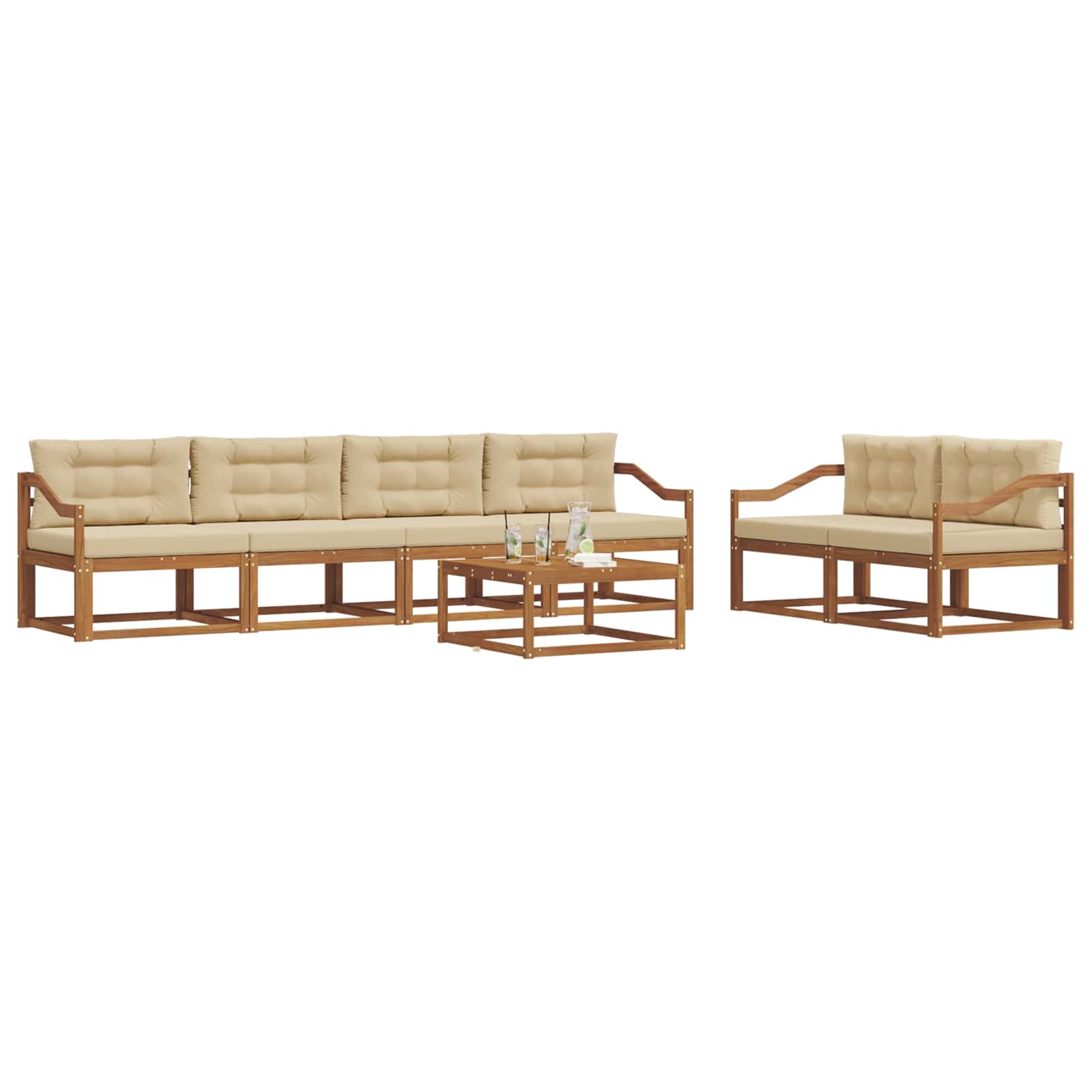 Outdoor-Sofagarnitur mit Kissen 7 pcs Natur und Beige