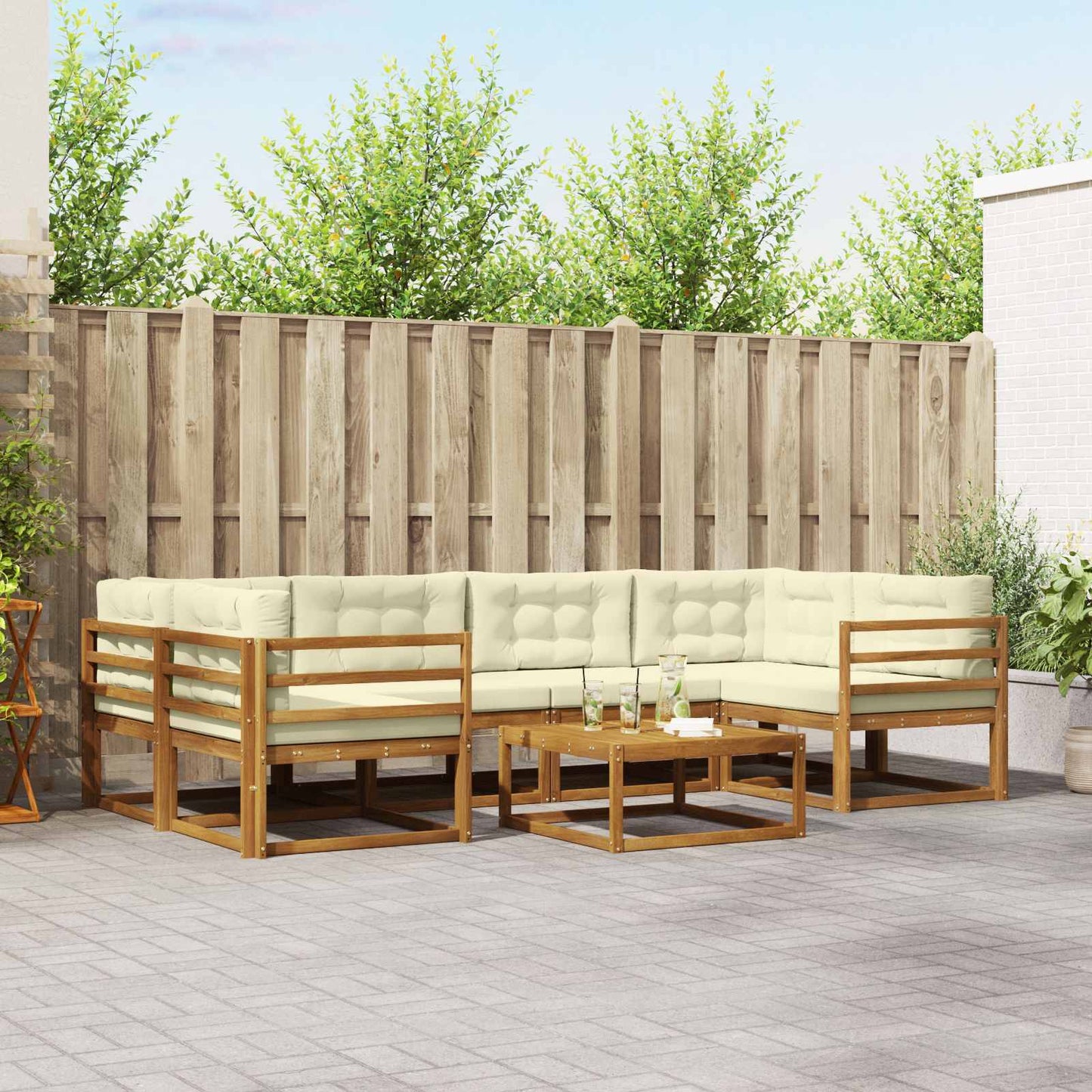Outdoor-Sofagarnitur 7 pcs Natur und Creme