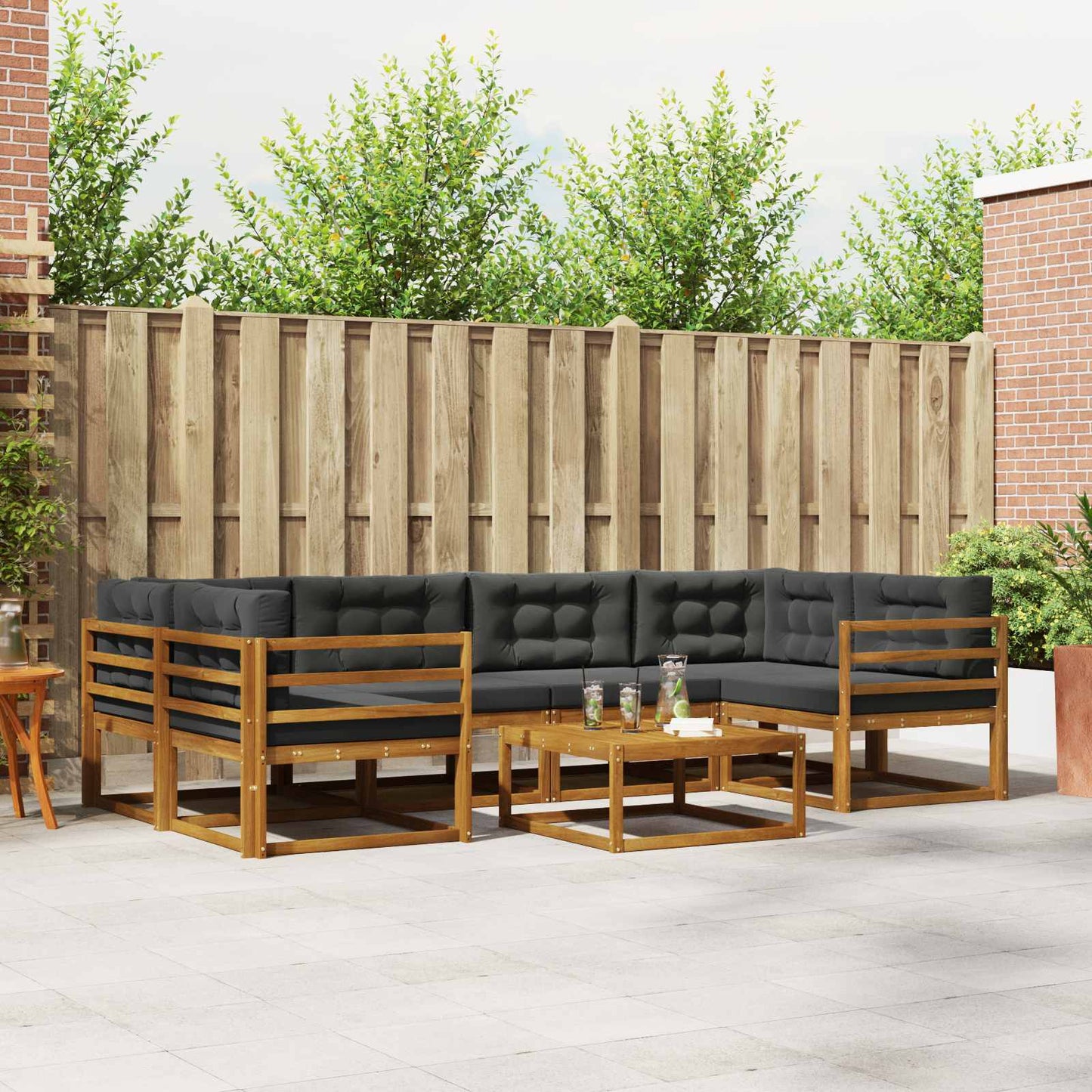 Outdoor-Sofagarnitur mit Kissen 7 pcs Natur und Anthrazit