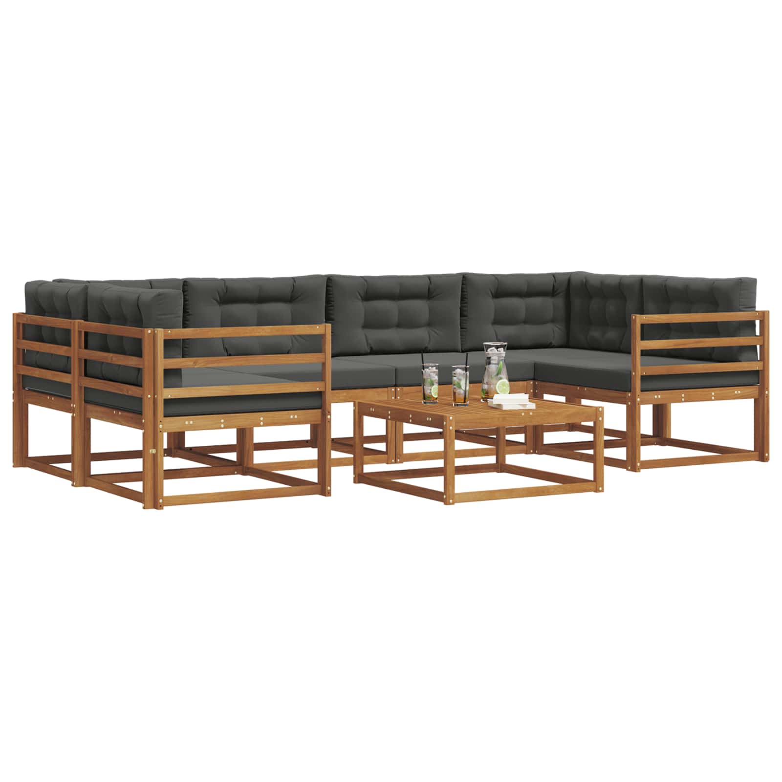 Outdoor-Sofagarnitur mit Kissen 7 pcs Natur und Anthrazit