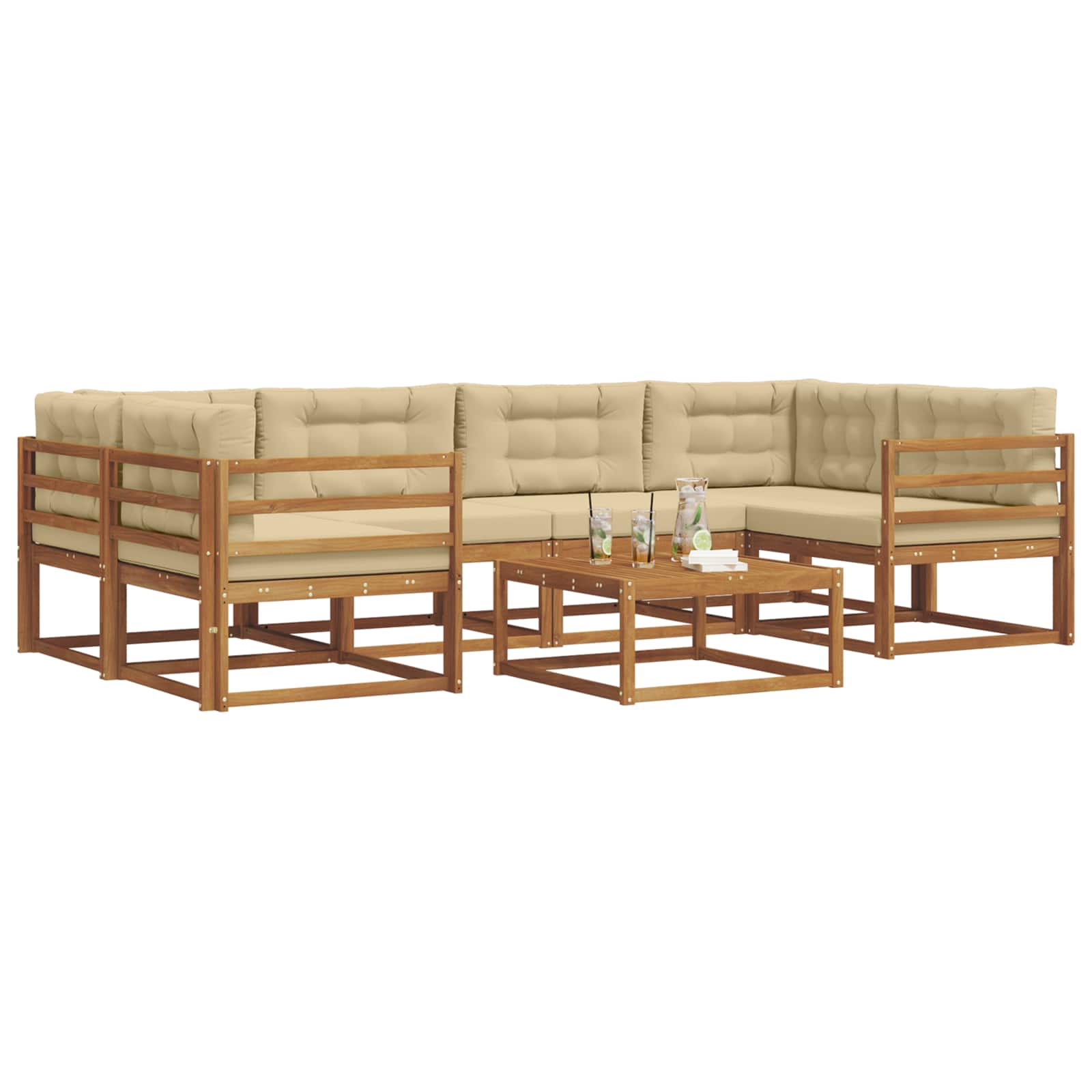 Outdoor-Sofagarnitur mit Kissen 7 pcs Natur und Beige