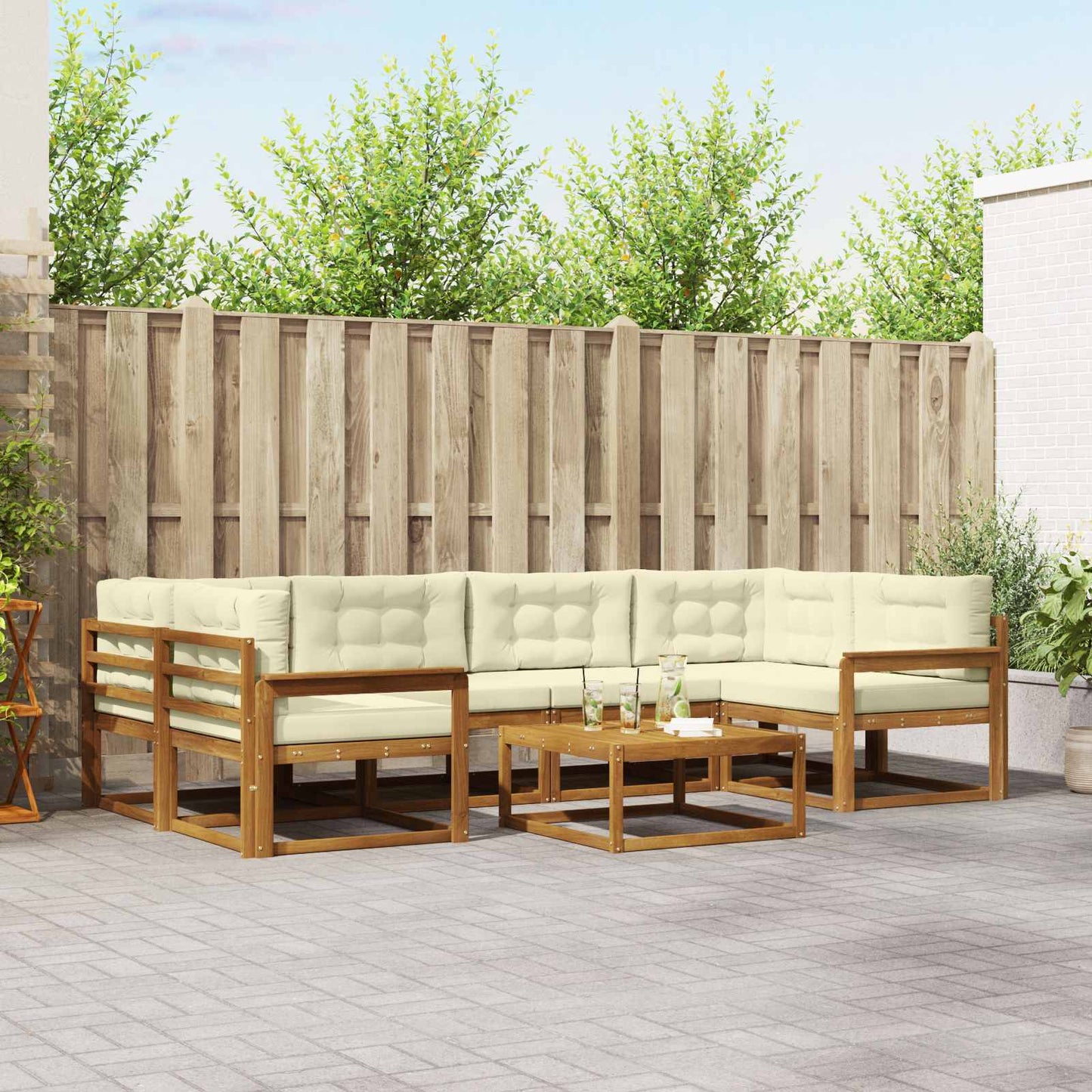 Outdoor-Sofagarnitur mit Kissen 7 pcs Natur und Creme