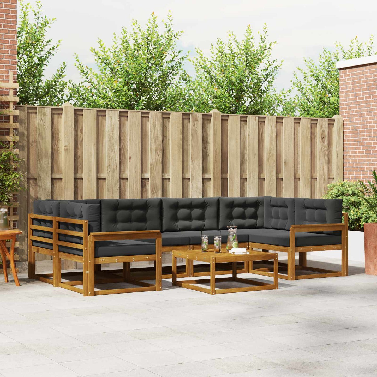 Outdoor-Sofagarnitur mit Kissen 7 pcs Natur und Anthrazit