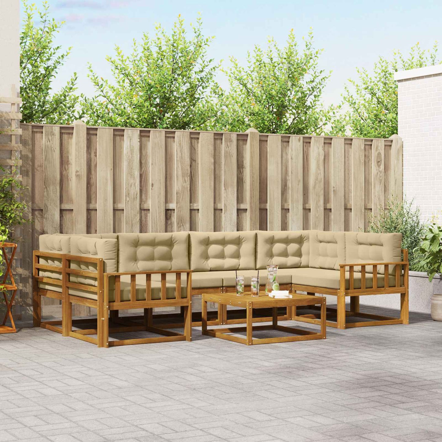 Outdoor-Sofagarnitur mit Kissen 7 pcs Natur und Beige