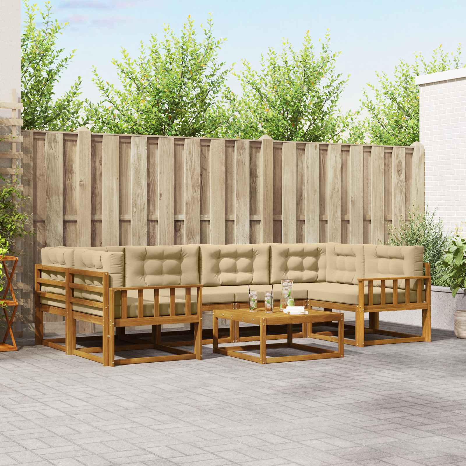 Outdoor-Sofagarnitur mit Kissen 7 pcs Natur und Beige