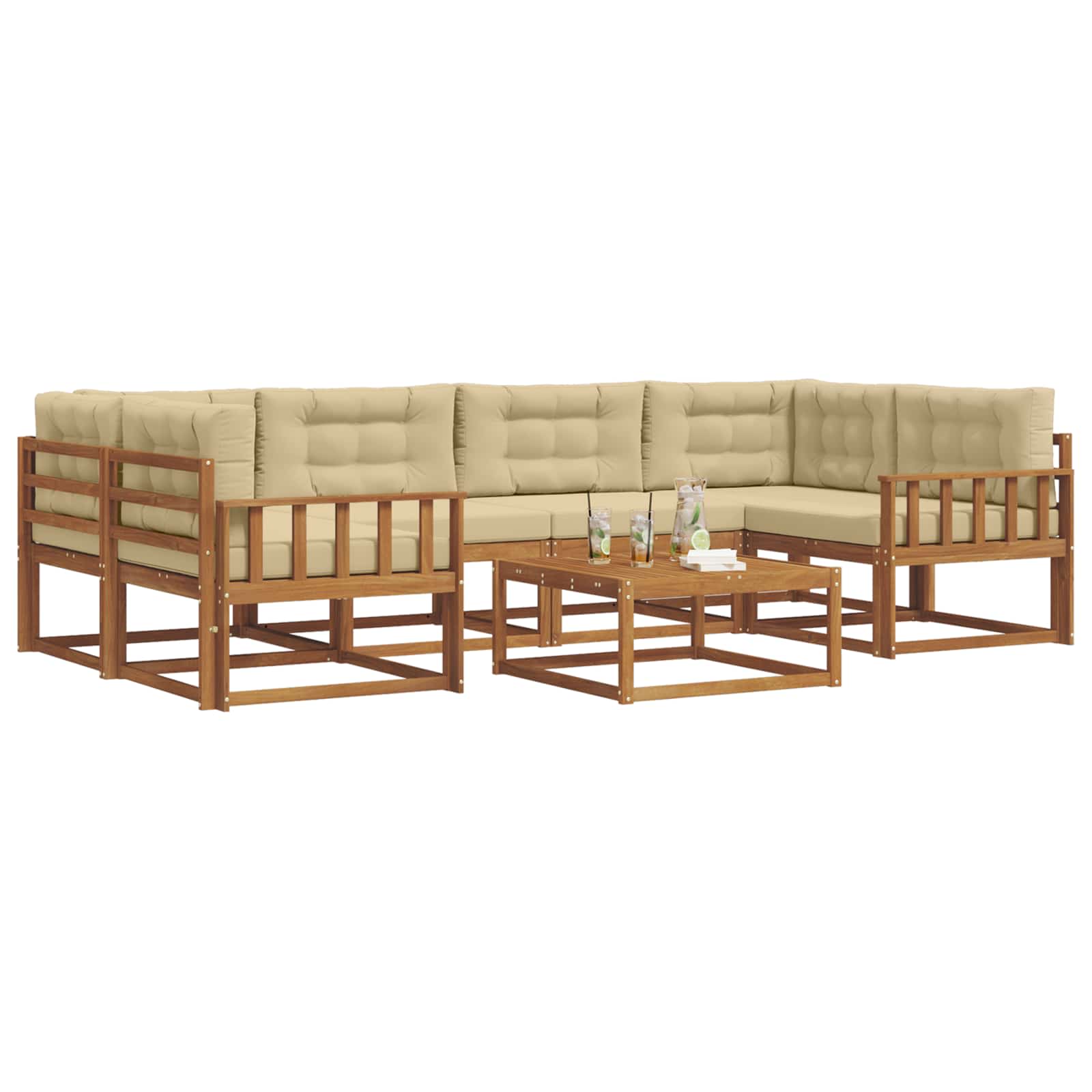 Outdoor-Sofagarnitur mit Kissen 7 pcs Natur und Beige