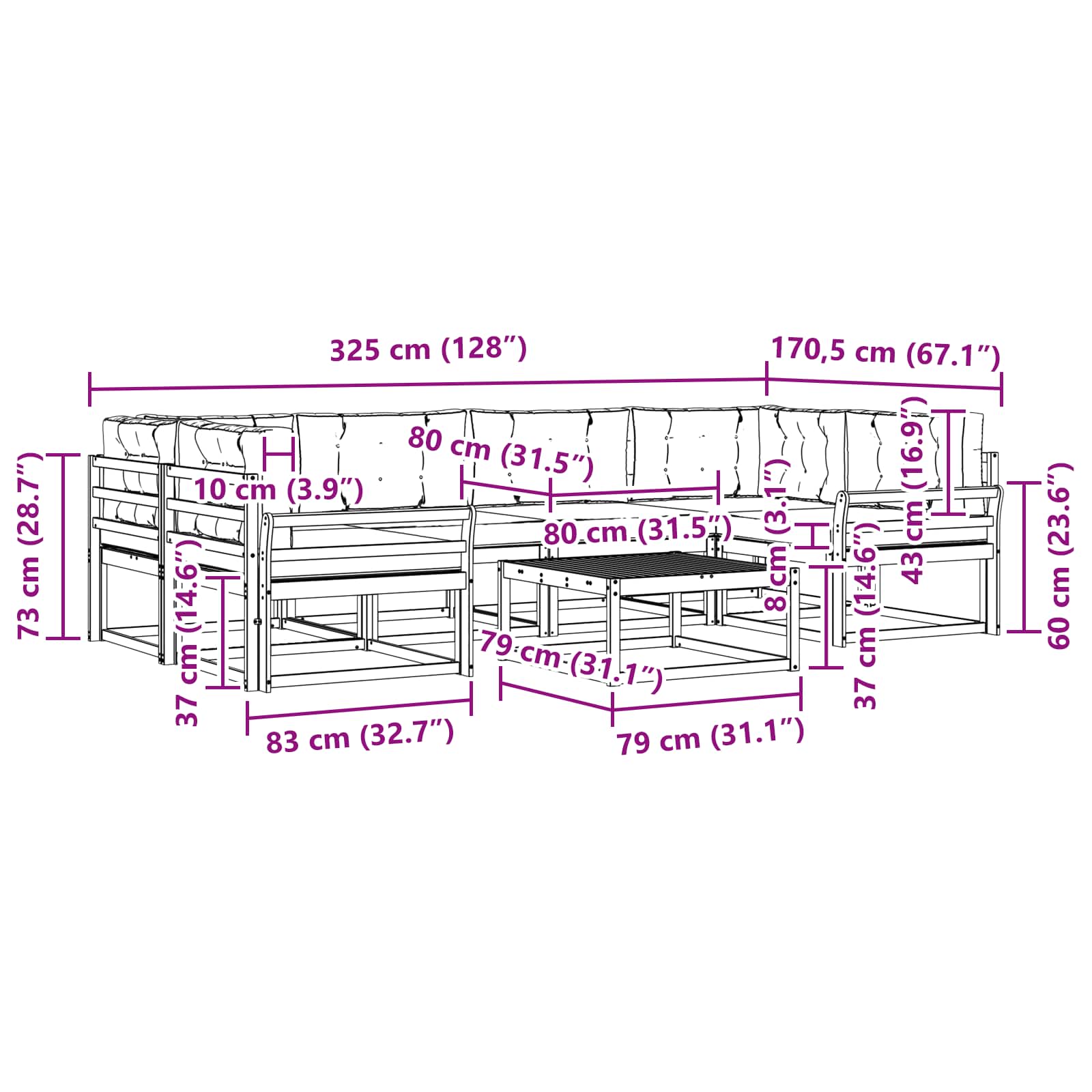 Outdoor-Sofagarnitur mit Kissen 7 pcs Natur und Creme