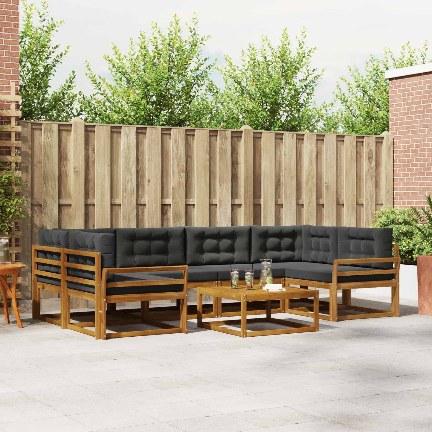Outdoor-Sofagarnitur mit Kissen 7 pcs Natur und Anthrazit
