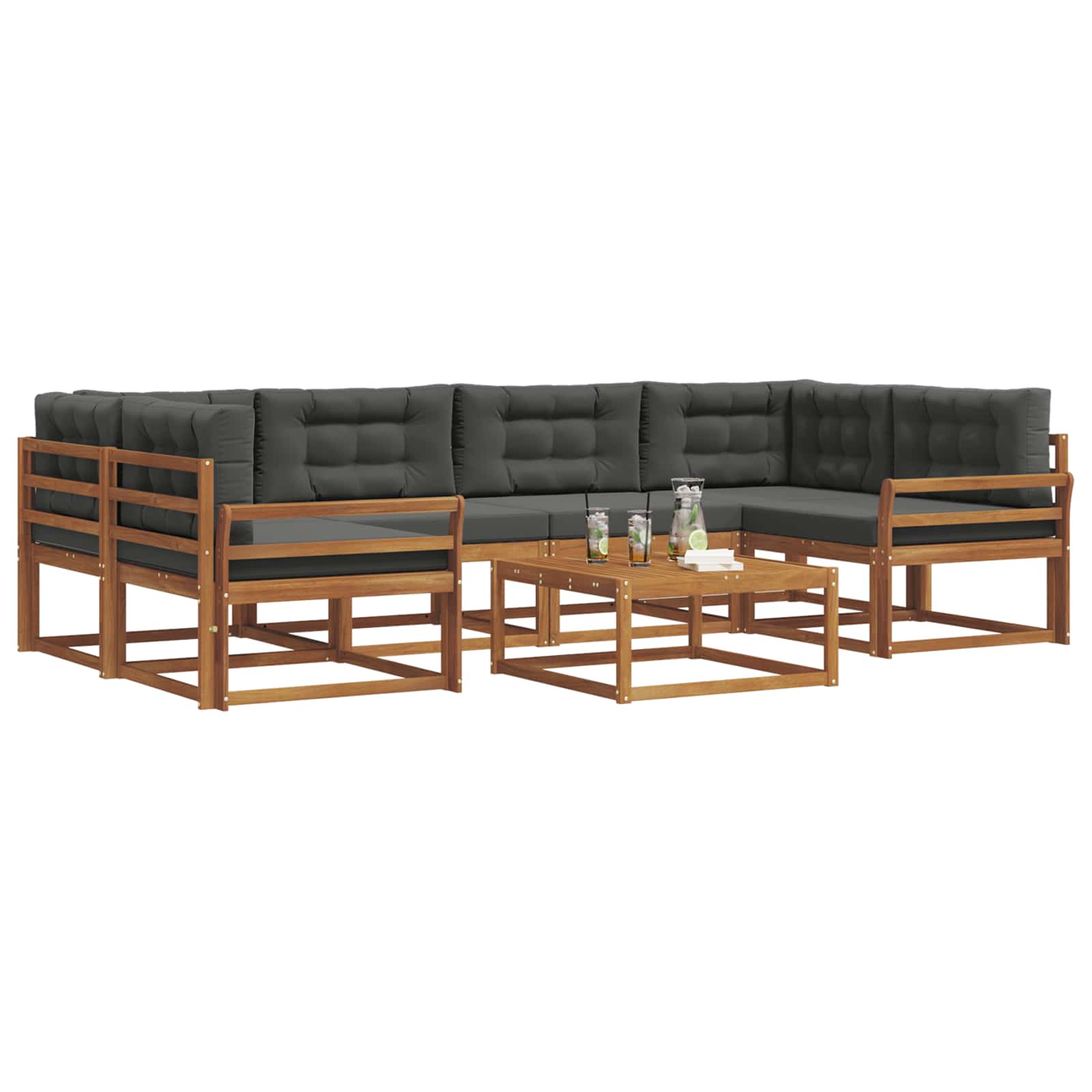 Outdoor-Sofagarnitur mit Kissen 7 pcs Natur und Anthrazit