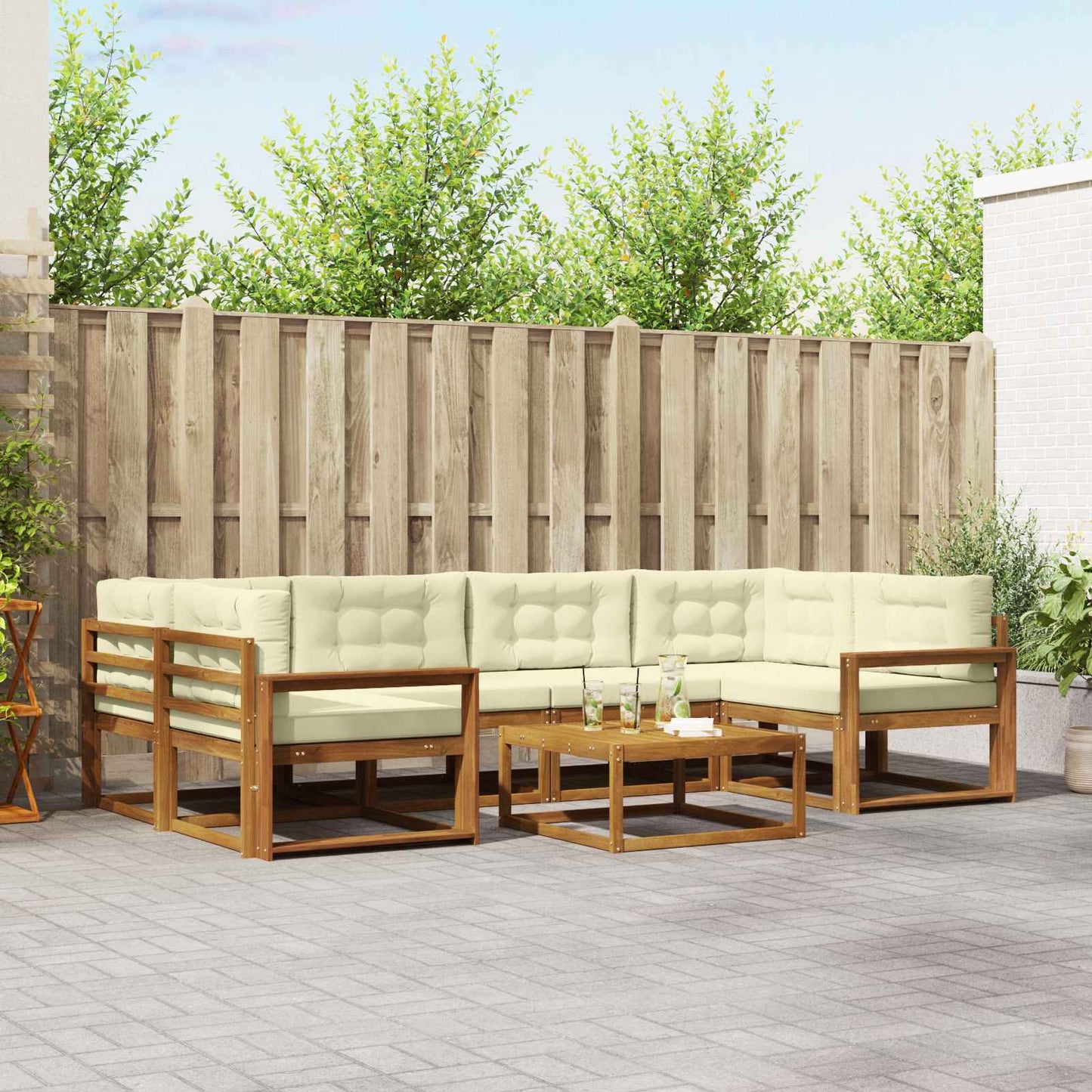 Outdoor-Sofagarnitur mit Kissen 7 pcs Natur und Creme