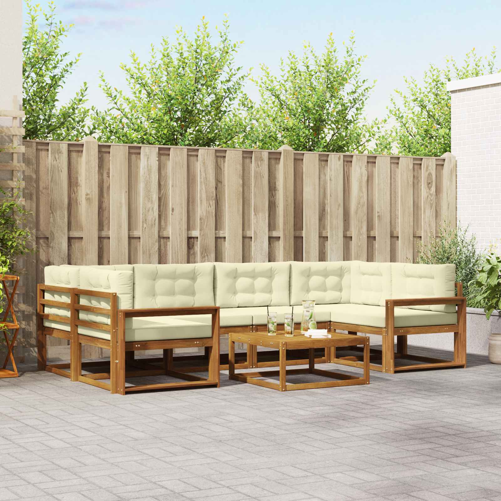 Outdoor-Sofagarnitur mit Kissen 7 pcs Natur und Creme