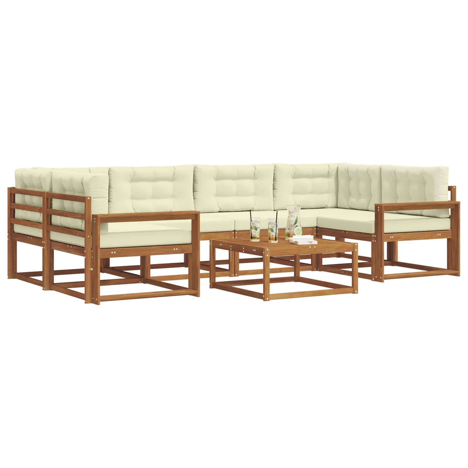 Outdoor-Sofagarnitur mit Kissen 7 pcs Natur und Creme