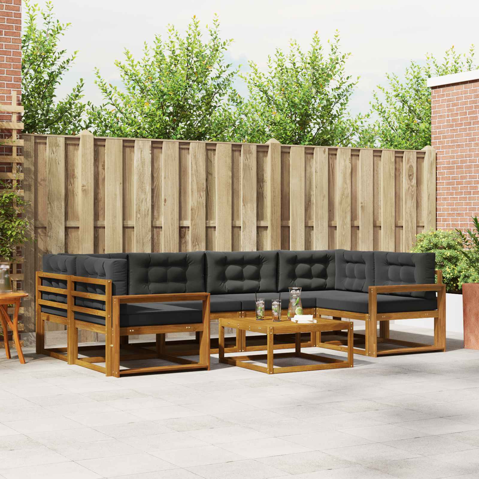 Outdoor-Sofagarnitur mit Kissen 7 pcs Natur und Anthrazit