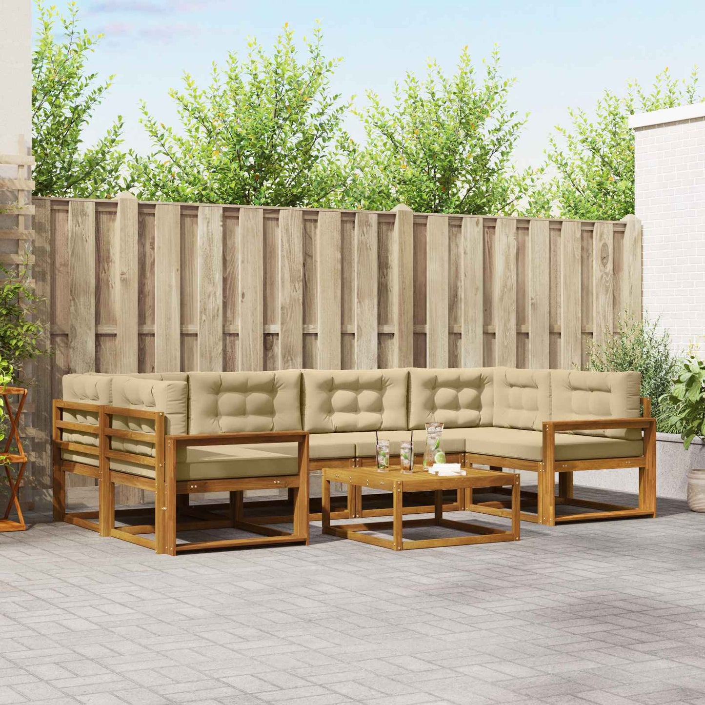 Outdoor-Sofagarnitur mit Kissen 7 pcs Natur und Beige