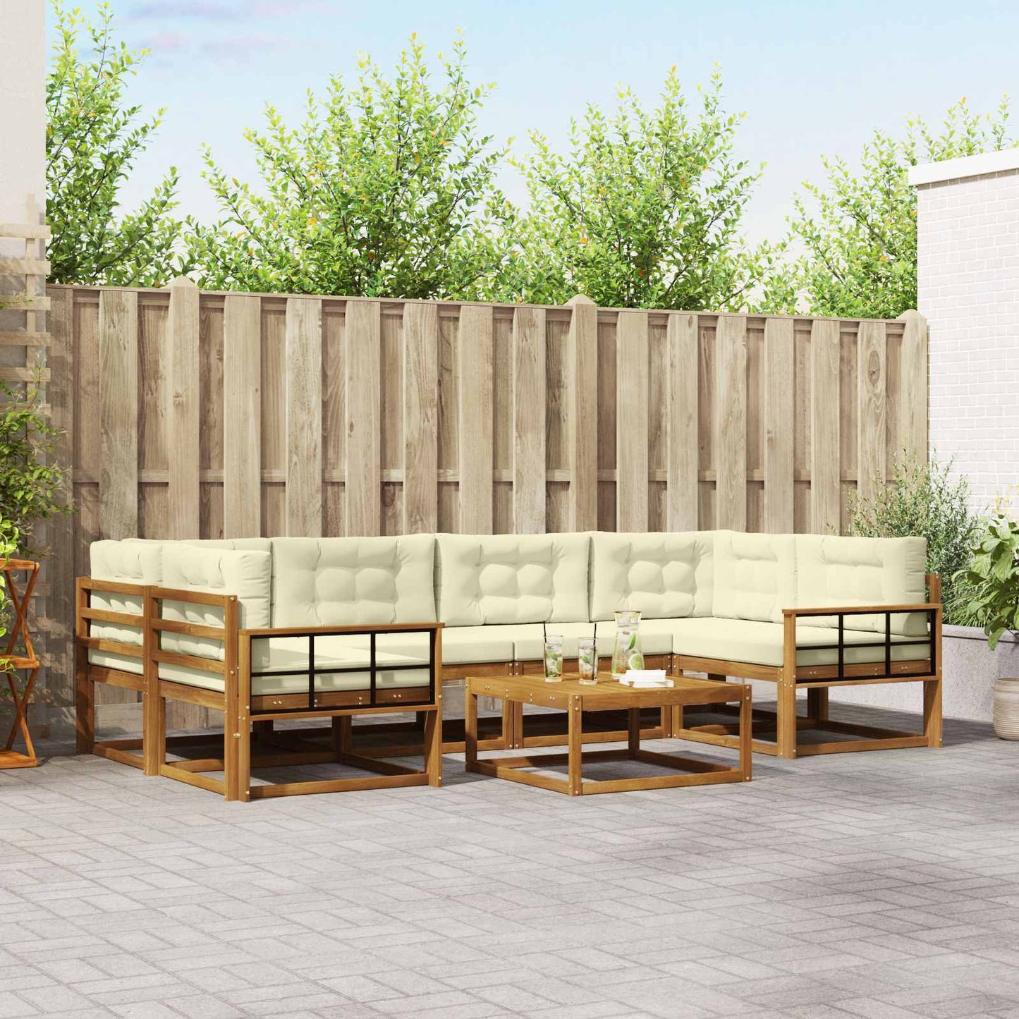 Outdoor-Sofagarnitur mit Kissen 7 pcs Natur und Creme