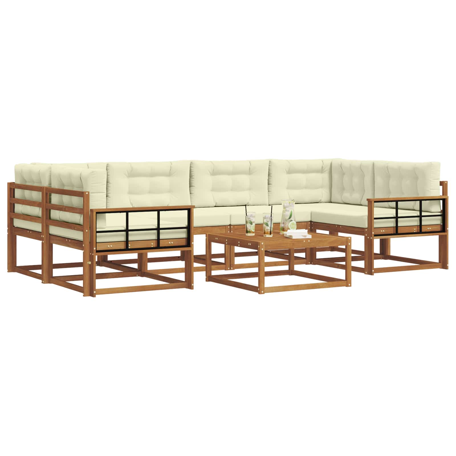 Outdoor-Sofagarnitur mit Kissen 7 pcs Natur und Creme