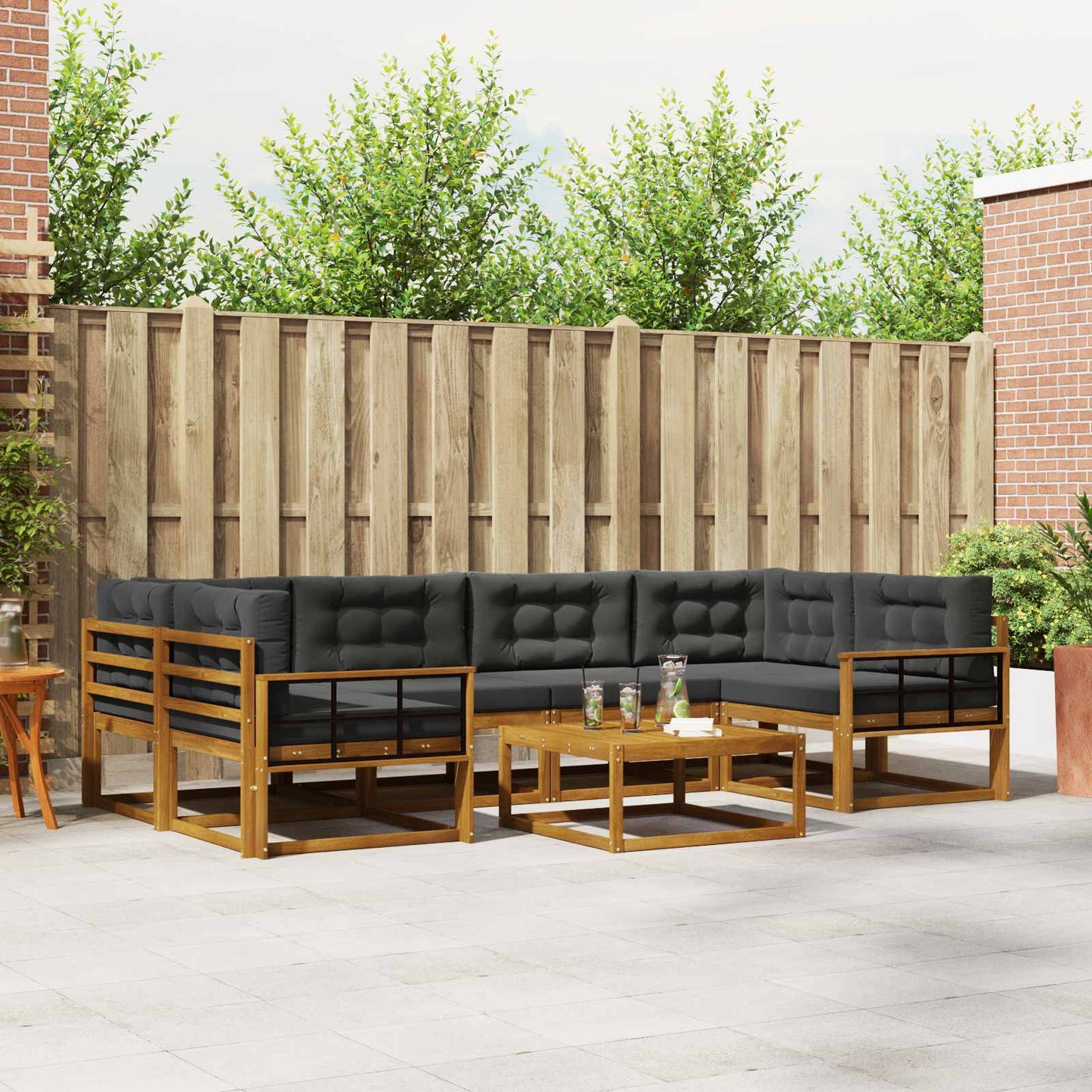 Outdoor-Sofagarnitur mit Kissen 7 pcs Natur und Anthrazit