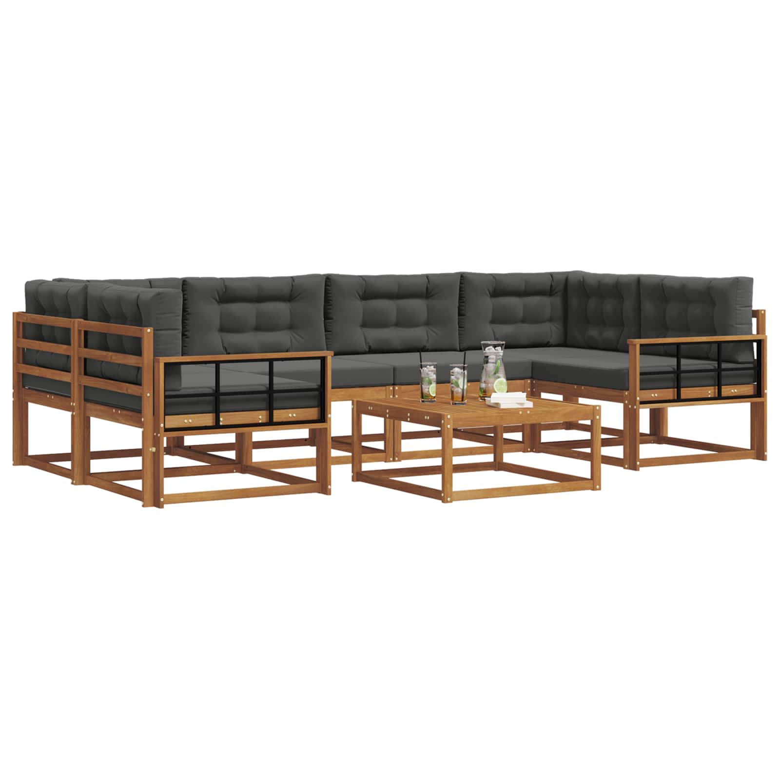 Outdoor-Sofagarnitur mit Kissen 7 pcs Natur und Anthrazit
