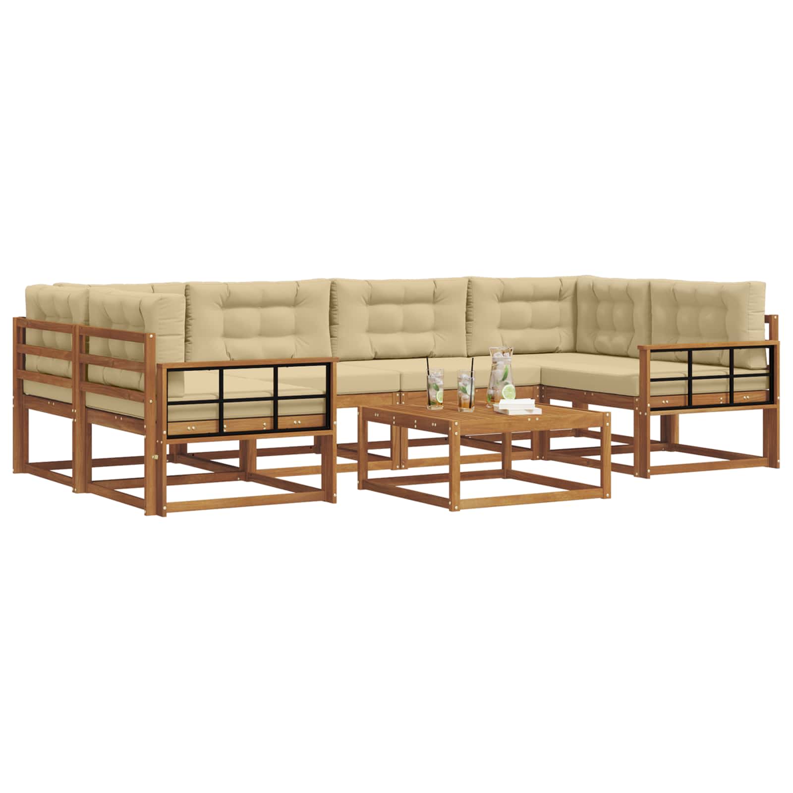 Outdoor-Sofagarnitur mit Kissen 7 pcs Natur und Beige