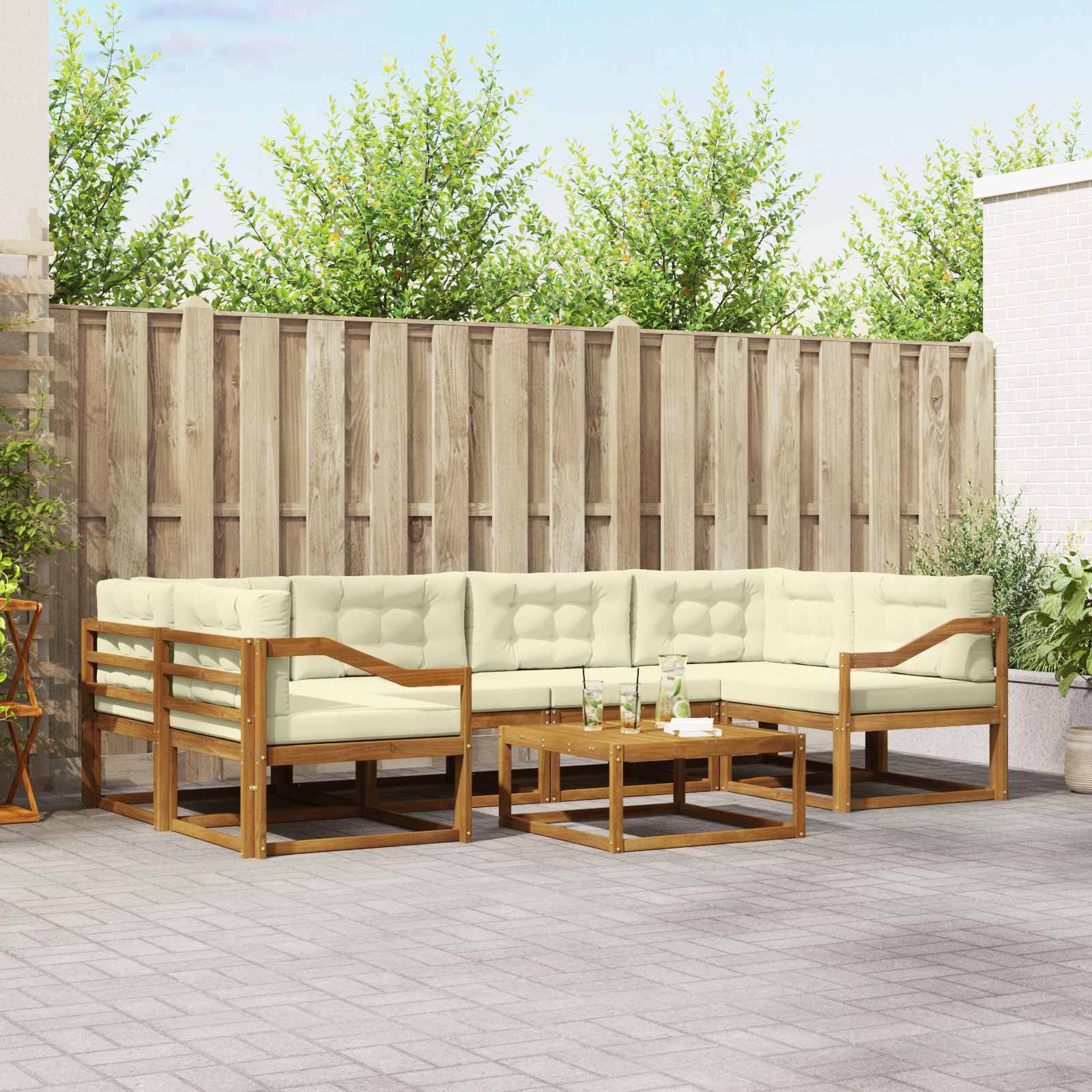 Outdoor-Sofagarnitur mit Kissen 7 pcs Natur und Creme