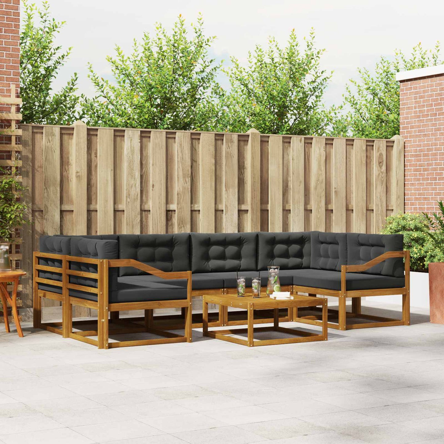 Outdoor-Sofagarnitur mit Kissen 7 pcs Natur und Anthrazit