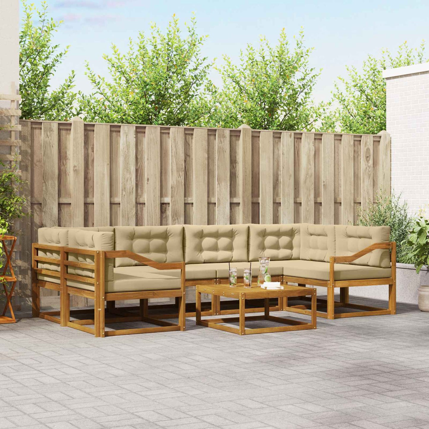 Outdoor-Sofagarnitur mit Kissen 7 pcs Natur und Beige