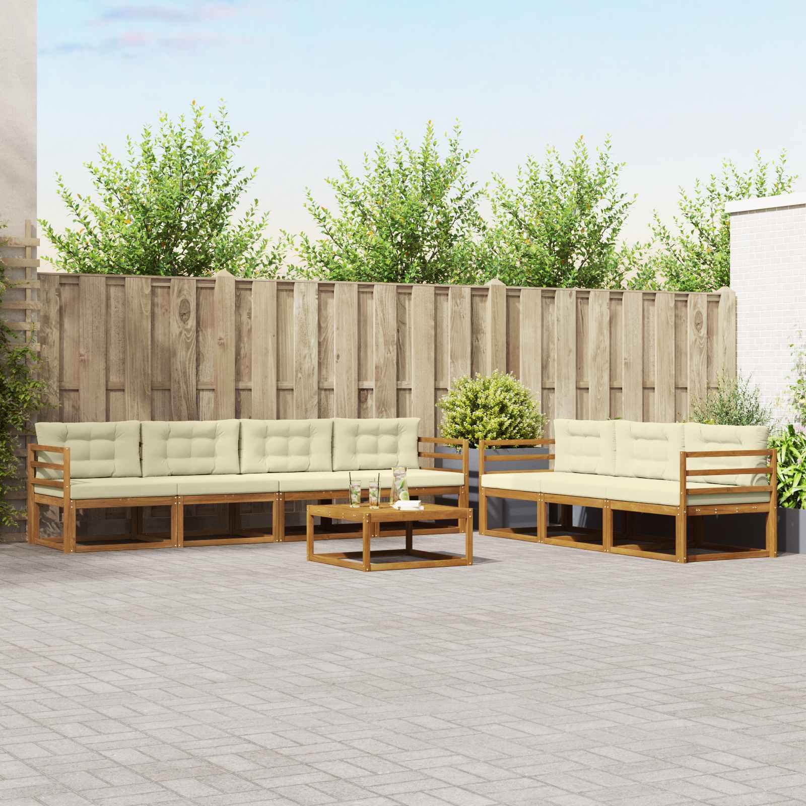 Outdoor-Sofagarnitur mit Kissen 8 pcs Natur und Creme