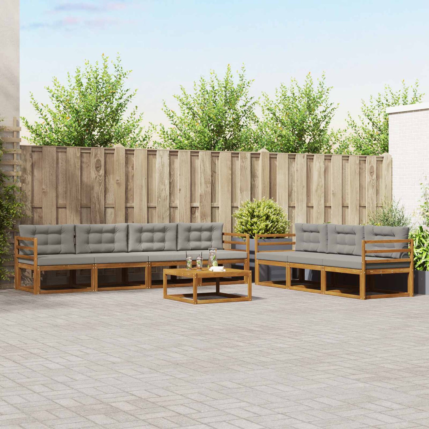 Outdoor-Sofagarnitur mit Kissen 8 pcs Natürlich und Hellgrau