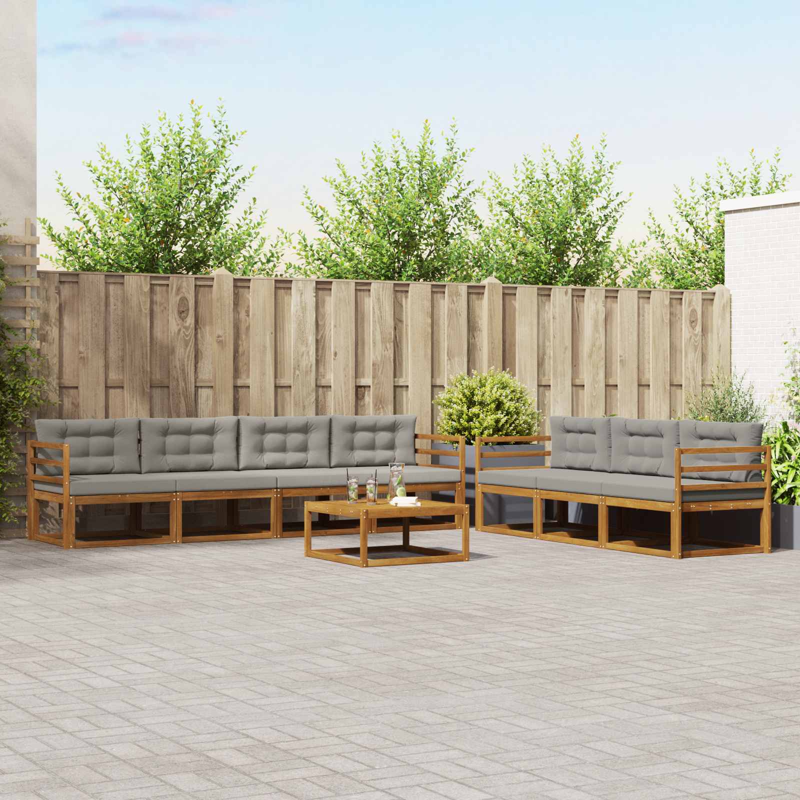 Outdoor-Sofagarnitur mit Kissen 8 pcs Natürlich und Hellgrau