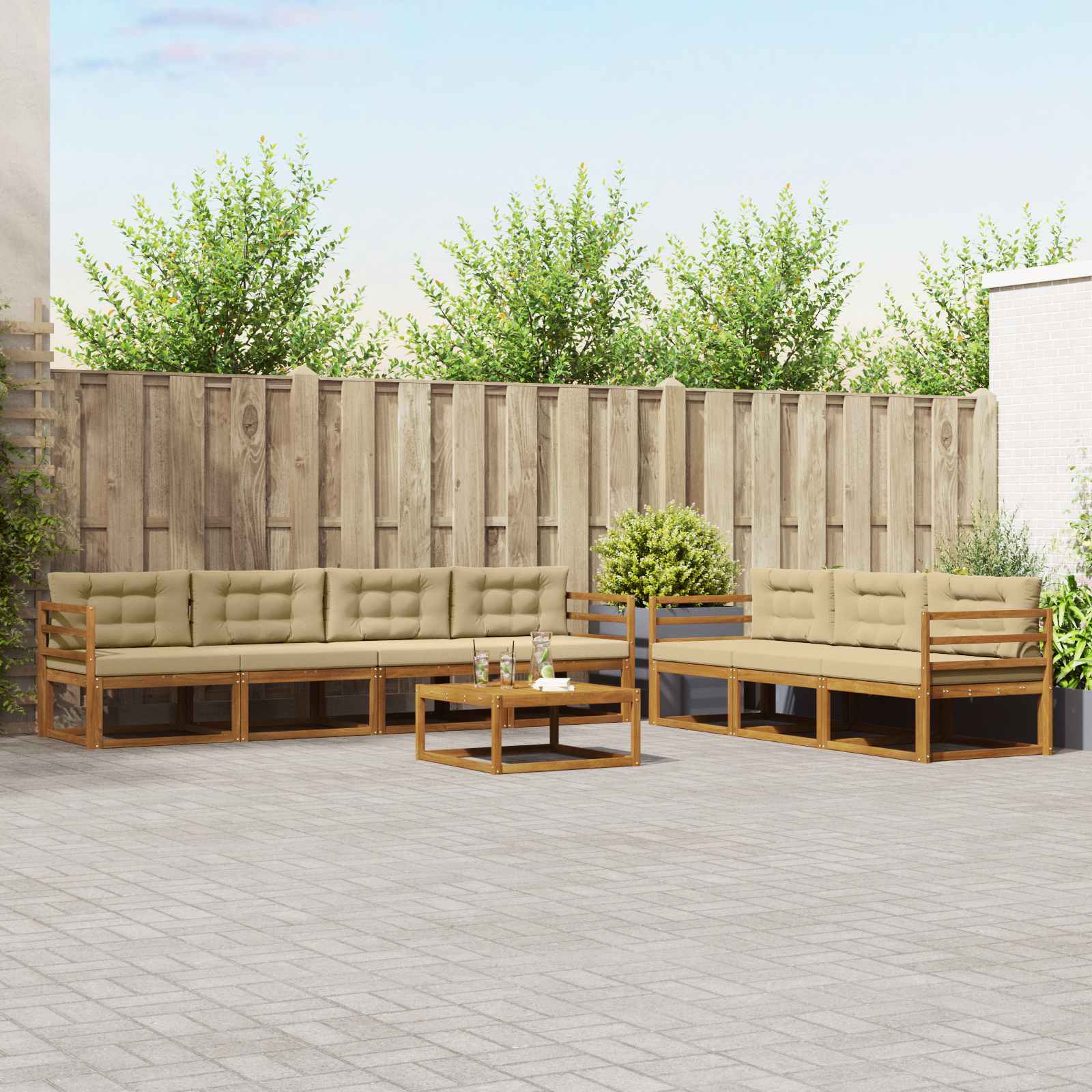 Outdoor-Sofagarnitur mit Kissen 8 pcs Natur und Beige