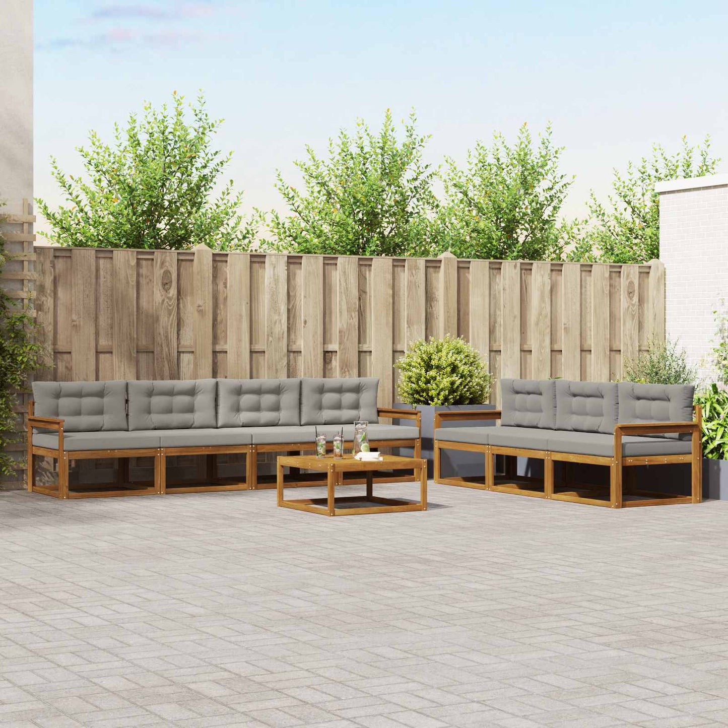 Outdoor-Sofagarnitur mit Kissen 8 pcs Natürlich und Hellgrau