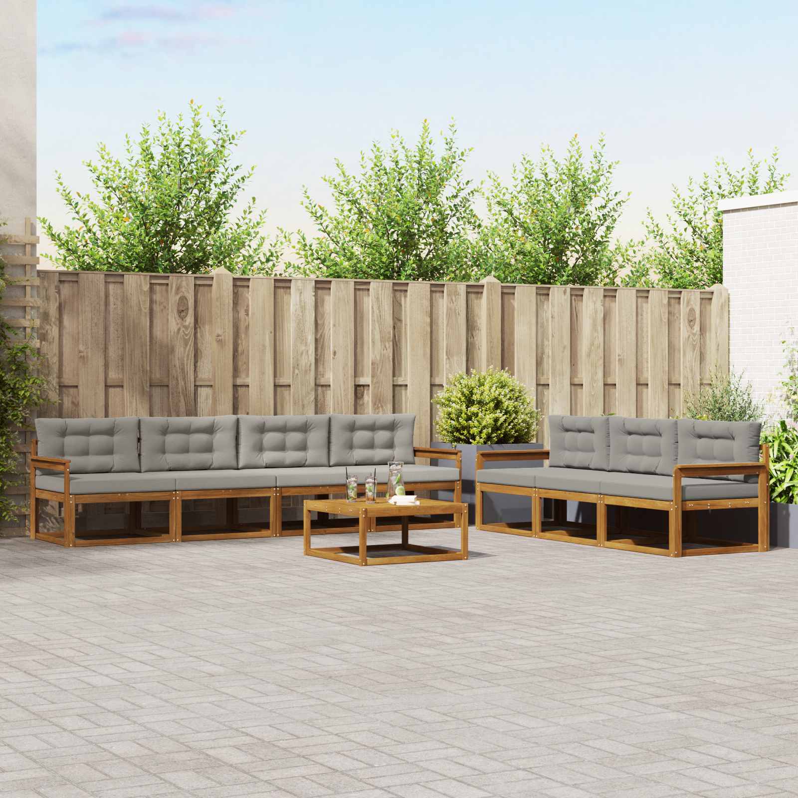 Outdoor-Sofagarnitur mit Kissen 8 pcs Natürlich und Hellgrau