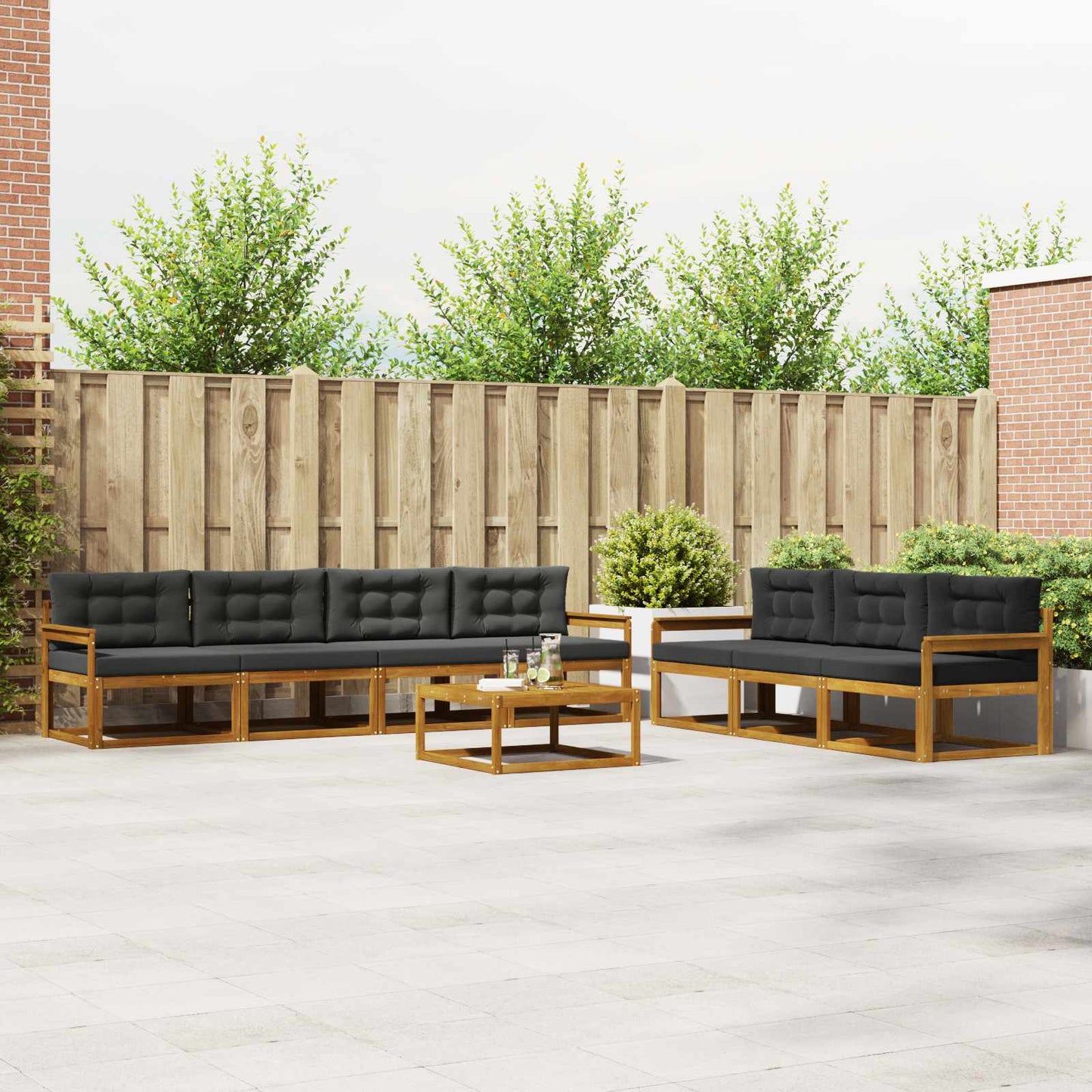 Outdoor-Sofagarnitur mit Kissen 8 pcs Natur und Anthrazit
