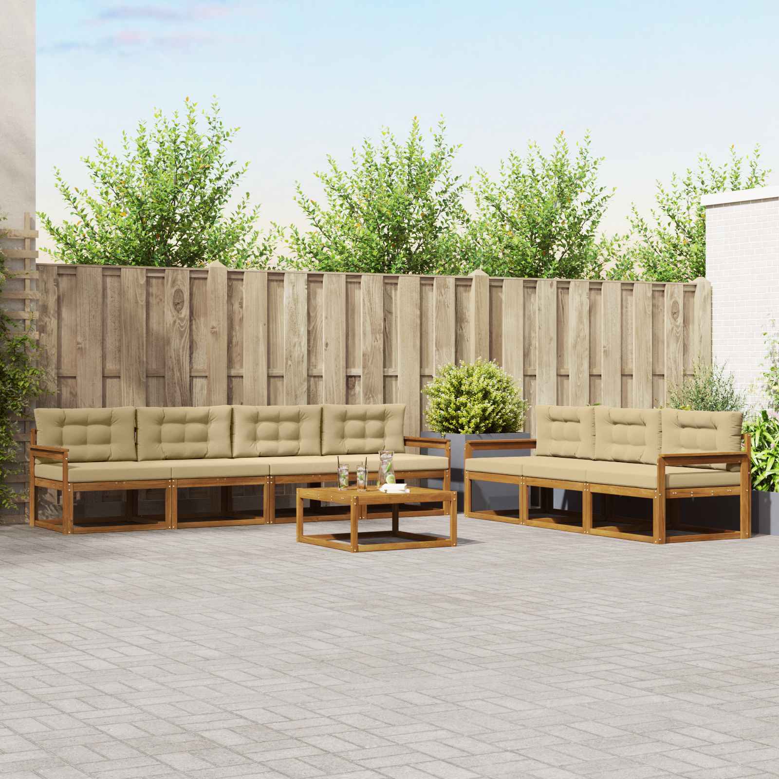 Outdoor-Sofagarnitur mit Kissen 8 pcs Natur und Beige