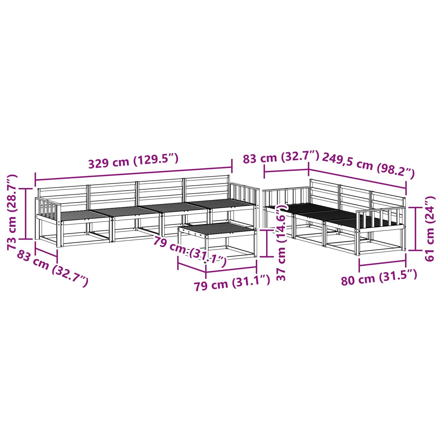 Outdoor-Sofagarnitur 8 pcs Natur Massivholz Akazie