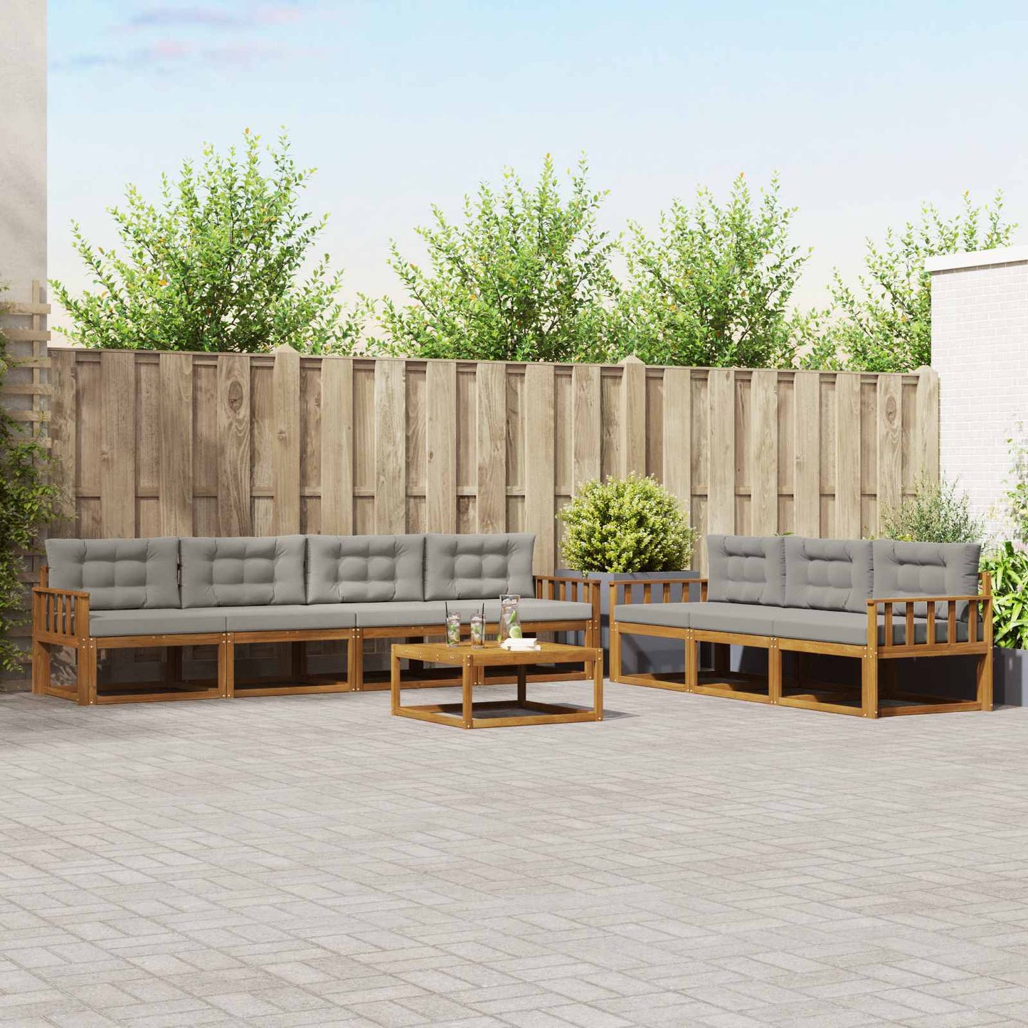 Outdoor-Sofagarnitur mit Kissen 8 pcs Natürlich und Hellgrau