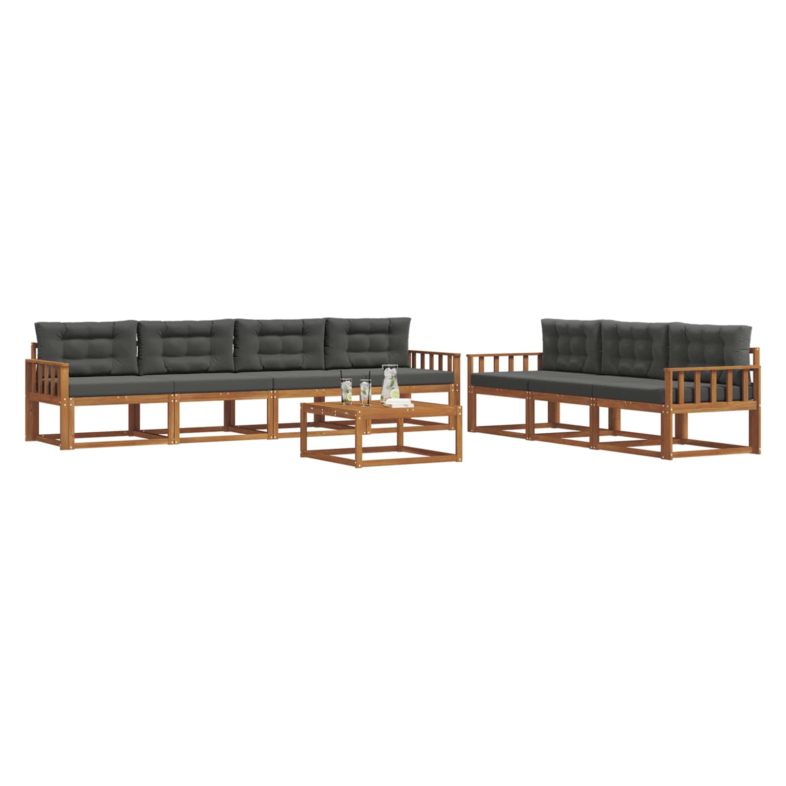 Outdoor-Sofagarnitur mit Kissen 8 pcs Natur und Anthrazit